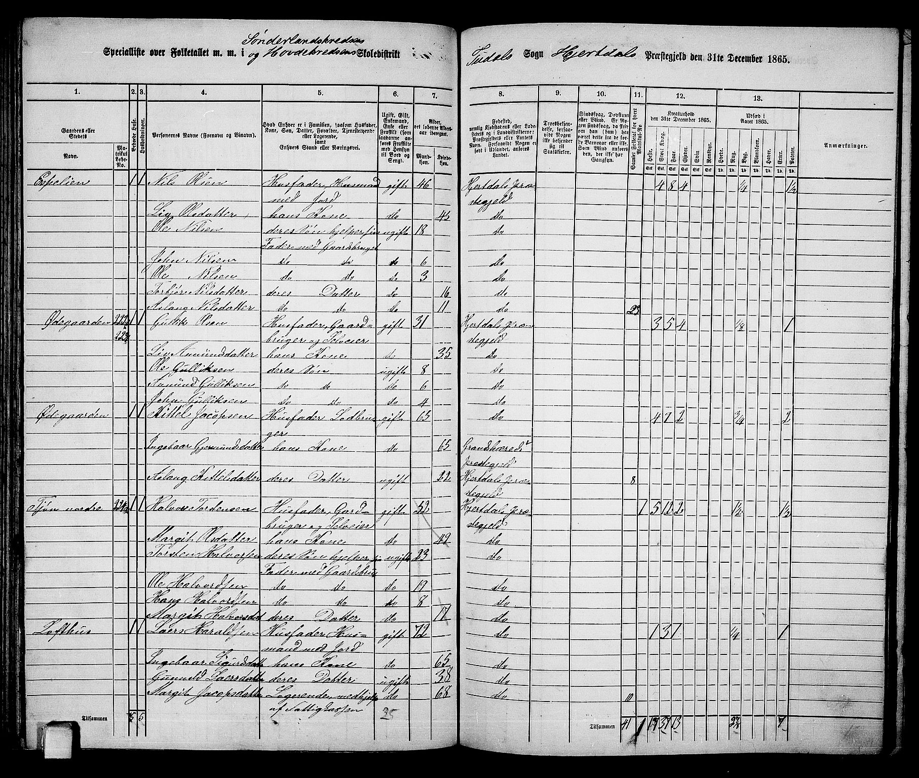 RA, 1865 census for Hjartdal, 1865, p. 114