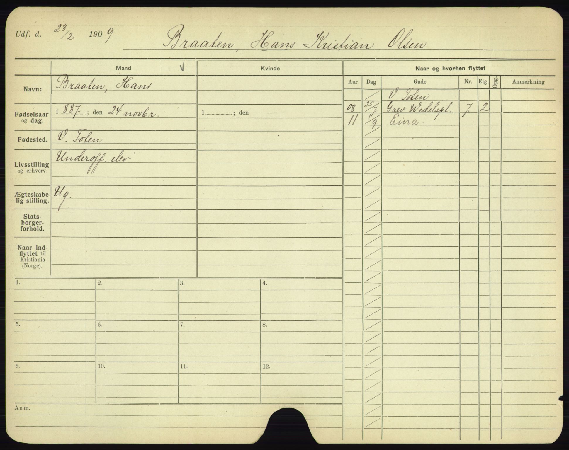 Oslo folkeregister, Registerkort, AV/SAO-A-11715/F/Fa/Fac/L0002: Menn, 1906-1914, p. 174a