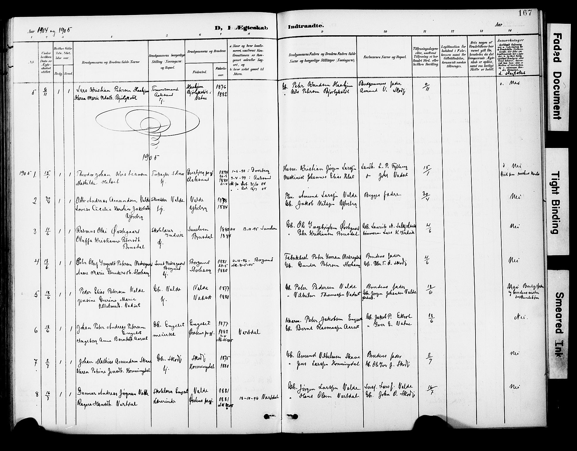 Ministerialprotokoller, klokkerbøker og fødselsregistre - Møre og Romsdal, AV/SAT-A-1454/524/L0366: Parish register (copy) no. 524C07, 1900-1931, p. 167