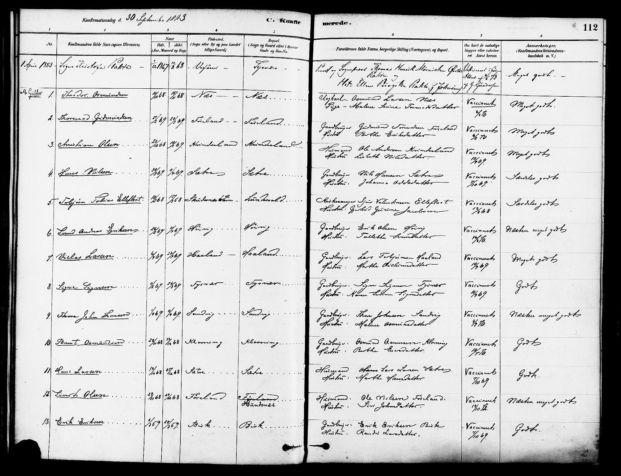 Tysvær sokneprestkontor, SAST/A -101864/H/Ha/Haa/L0006: Parish register (official) no. A 6, 1878-1896, p. 112