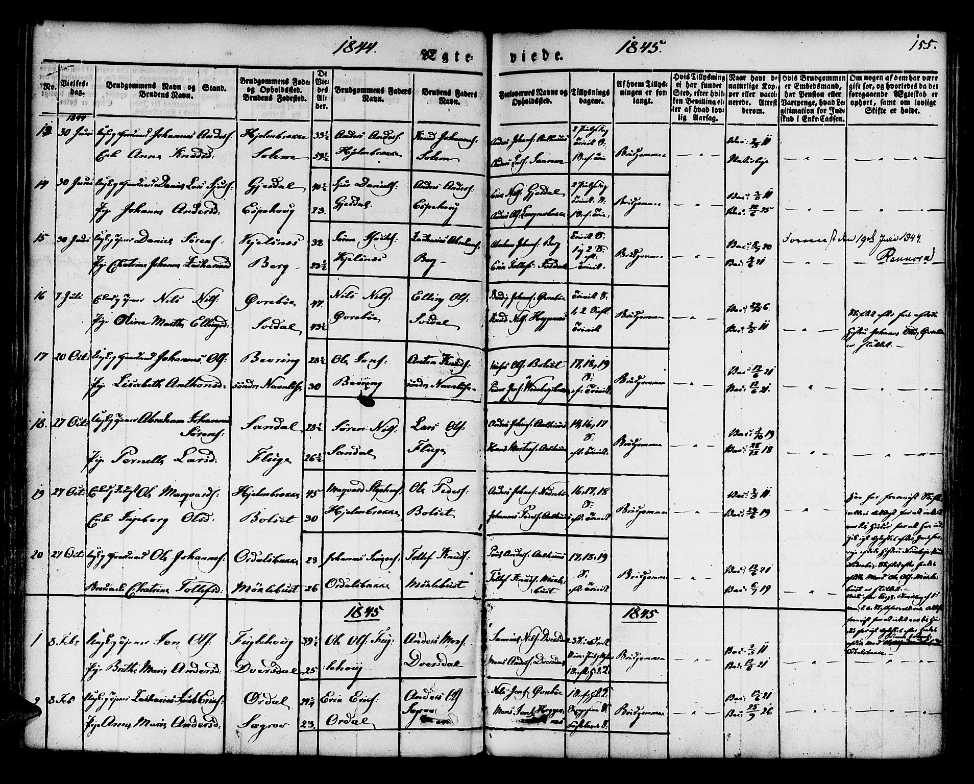 Jølster sokneprestembete, SAB/A-80701/H/Haa/Haaa/L0009: Parish register (official) no. A 9, 1833-1848, p. 155