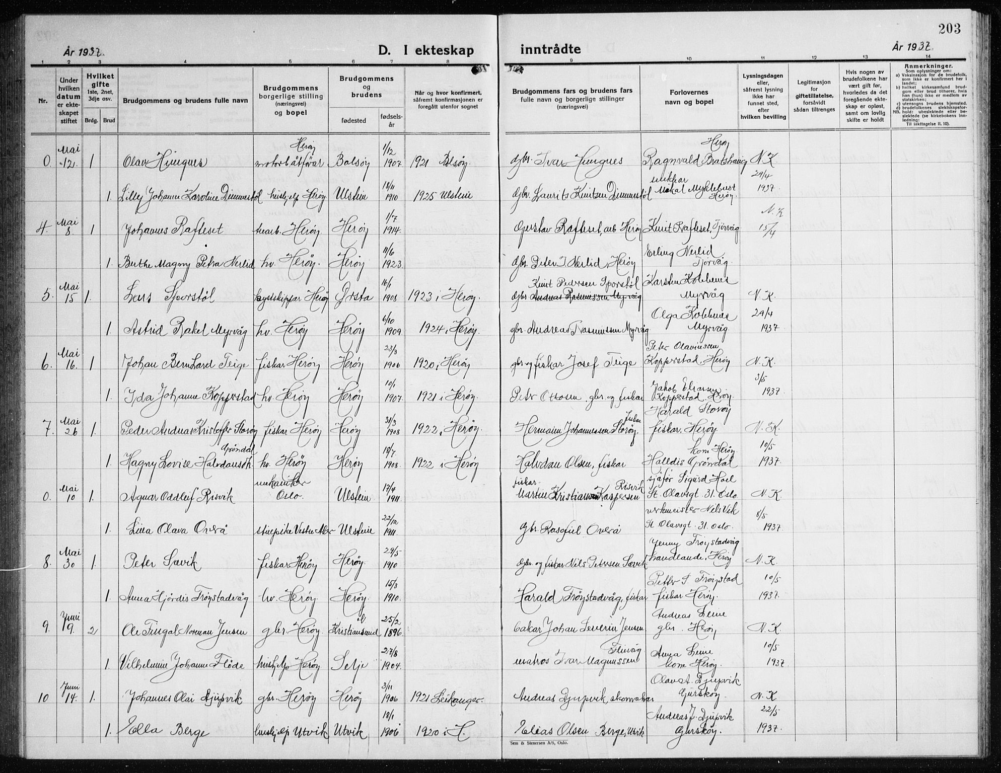 Ministerialprotokoller, klokkerbøker og fødselsregistre - Møre og Romsdal, AV/SAT-A-1454/507/L0085: Parish register (copy) no. 507C08, 1933-1944, p. 203