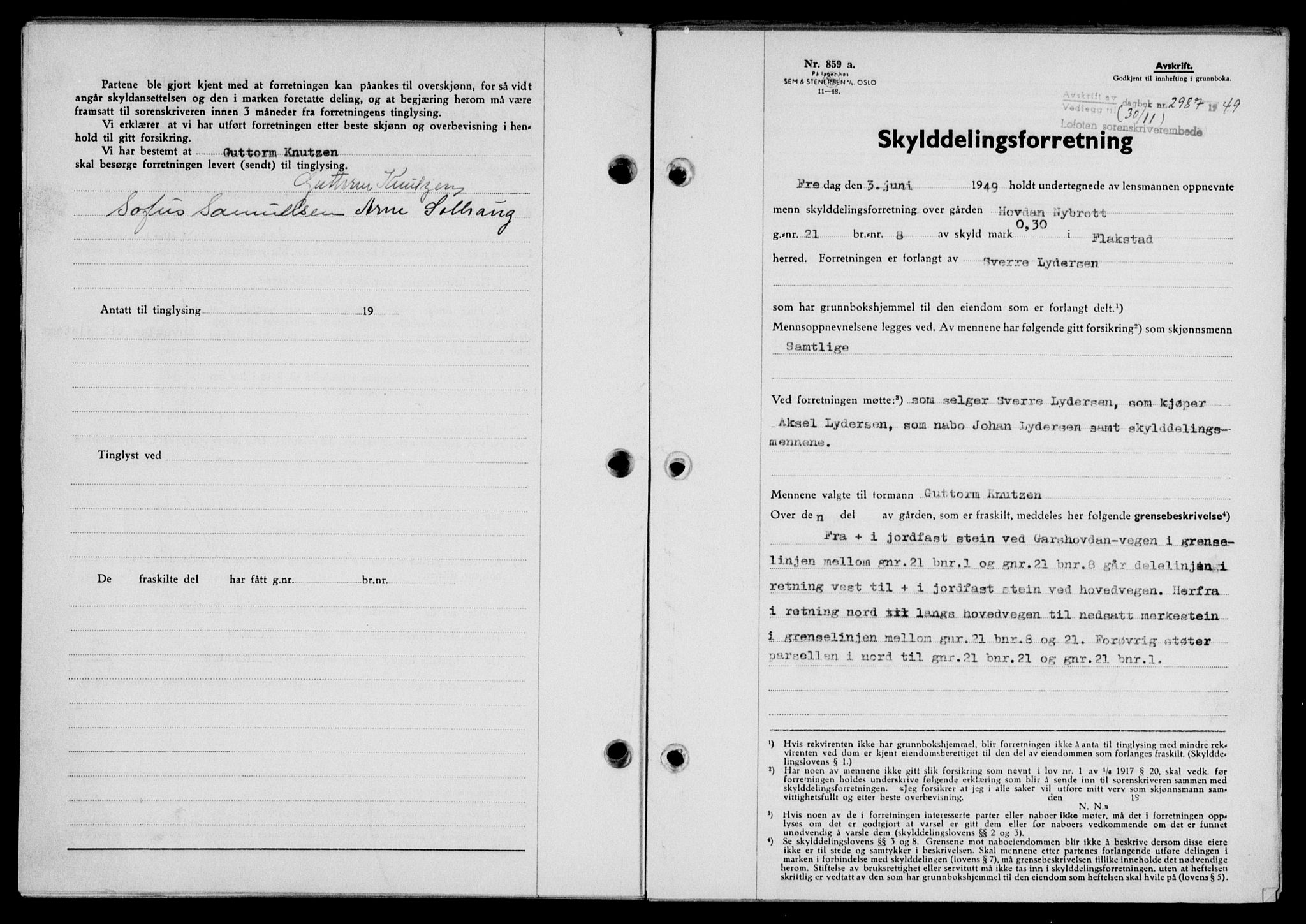 Lofoten sorenskriveri, SAT/A-0017/1/2/2C/L0022a: Mortgage book no. 22a, 1949-1950, Diary no: : 2987/1949