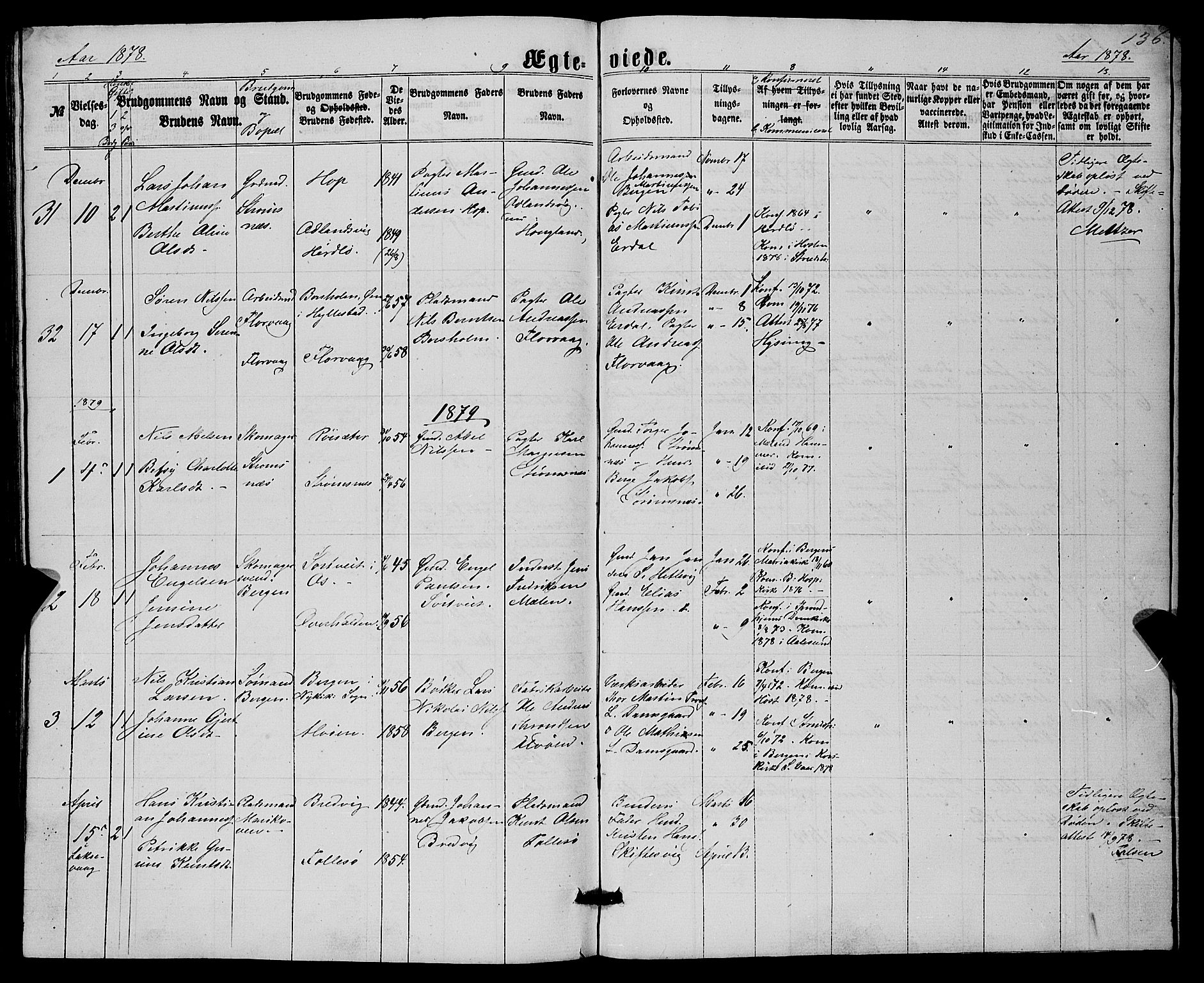 Askøy Sokneprestembete, AV/SAB-A-74101/H/Ha/Hab/Haba/L0006: Parish register (copy) no. A 6, 1861-1881, p. 136