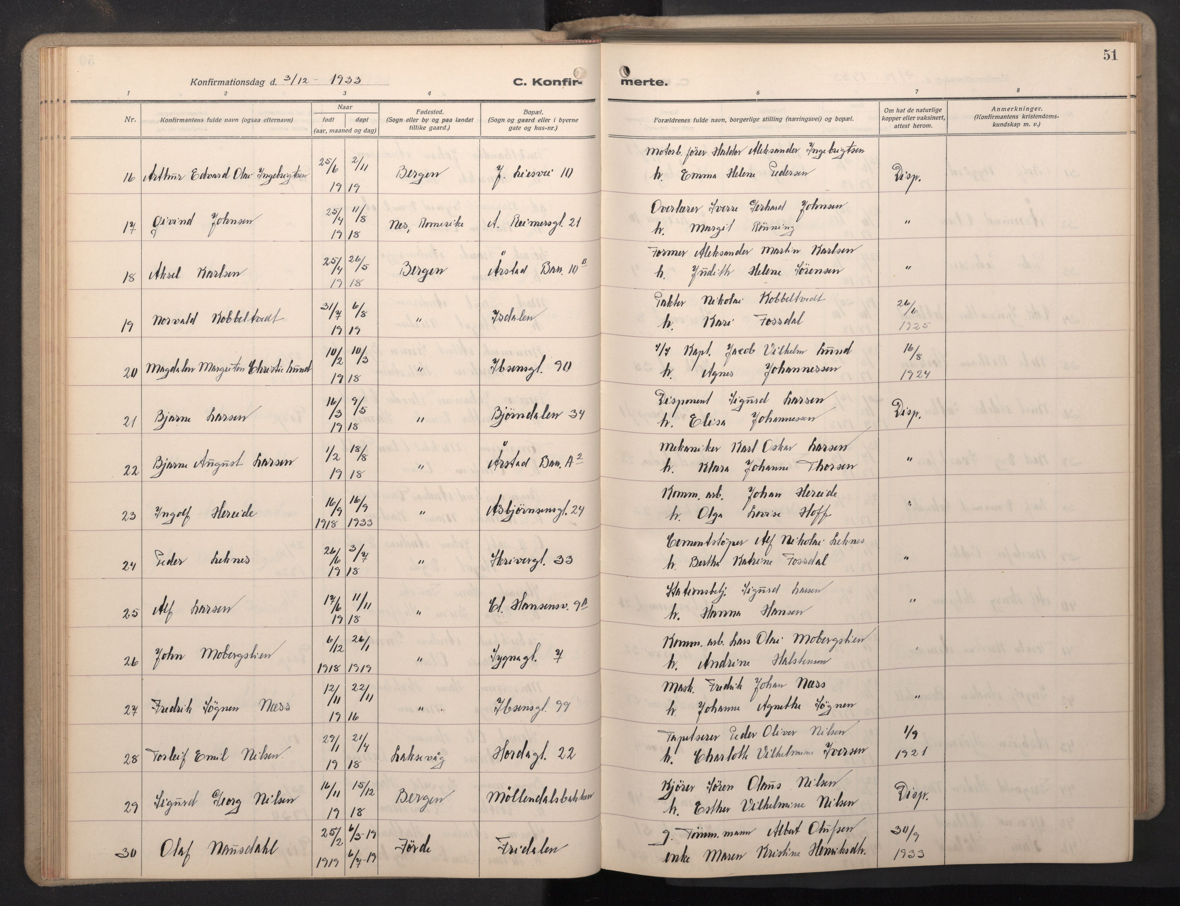 Årstad Sokneprestembete, AV/SAB-A-79301/H/Hab/L0015: Parish register (copy) no. B 5, 1932-1945, p. 50b-51a