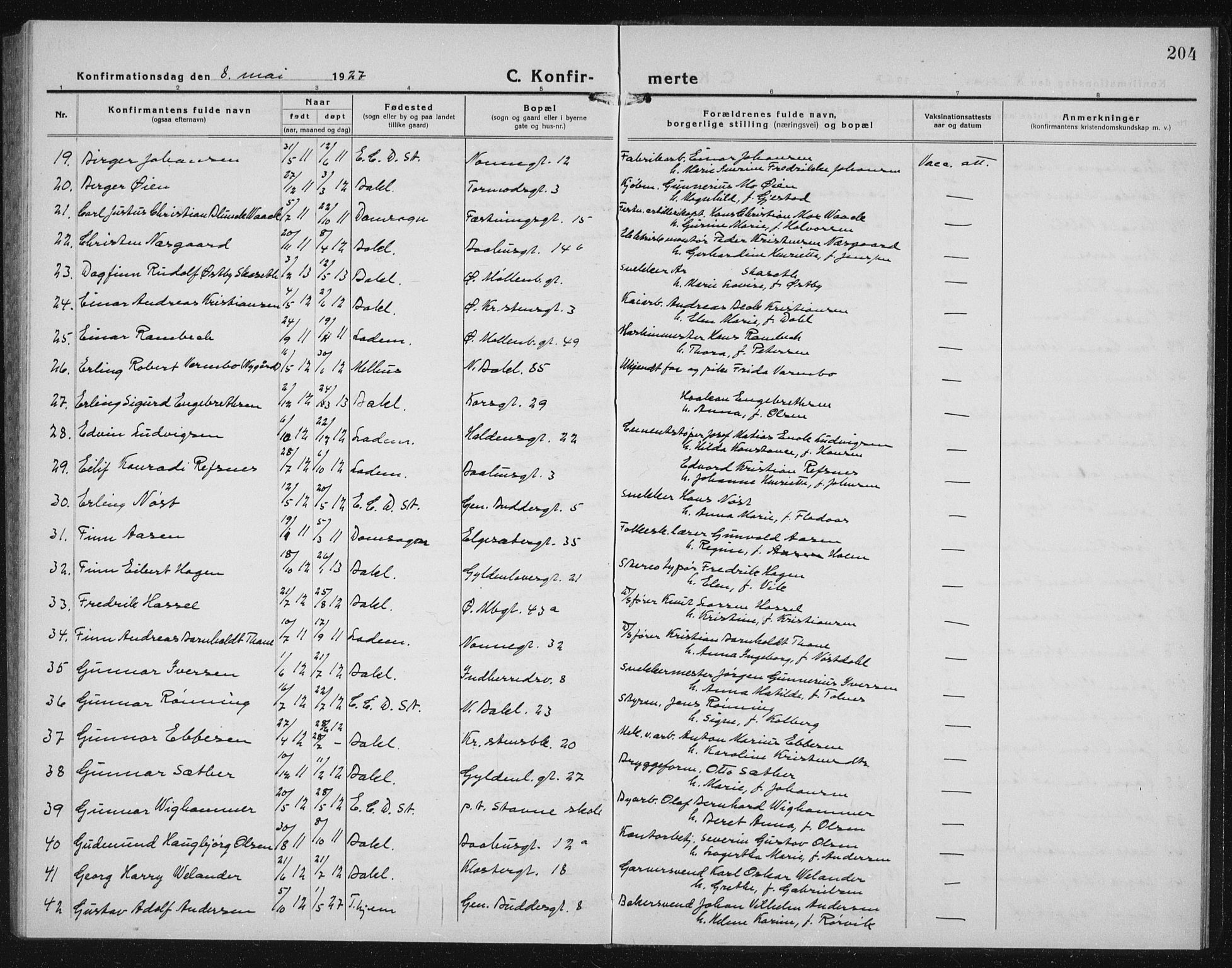 Ministerialprotokoller, klokkerbøker og fødselsregistre - Sør-Trøndelag, SAT/A-1456/604/L0227: Parish register (copy) no. 604C10, 1923-1942, p. 204