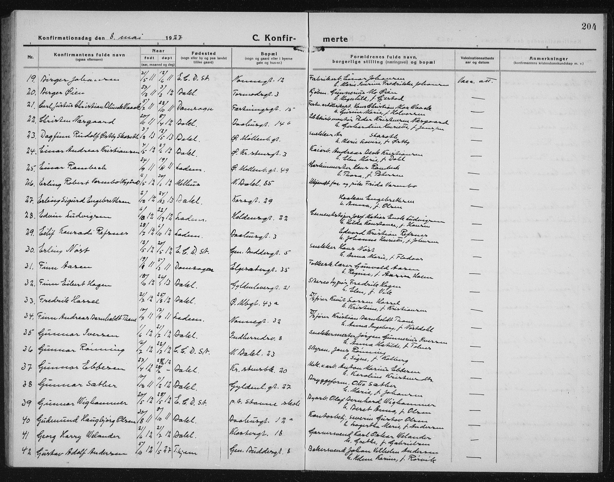 Ministerialprotokoller, klokkerbøker og fødselsregistre - Sør-Trøndelag, AV/SAT-A-1456/604/L0227: Parish register (copy) no. 604C10, 1923-1942, p. 204