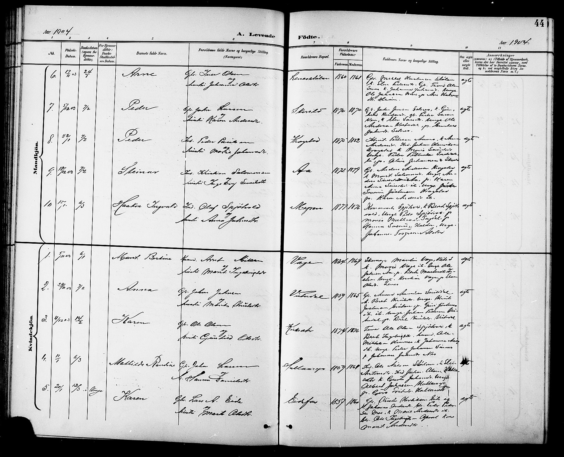 Ministerialprotokoller, klokkerbøker og fødselsregistre - Sør-Trøndelag, SAT/A-1456/630/L0505: Parish register (copy) no. 630C03, 1899-1914, p. 44
