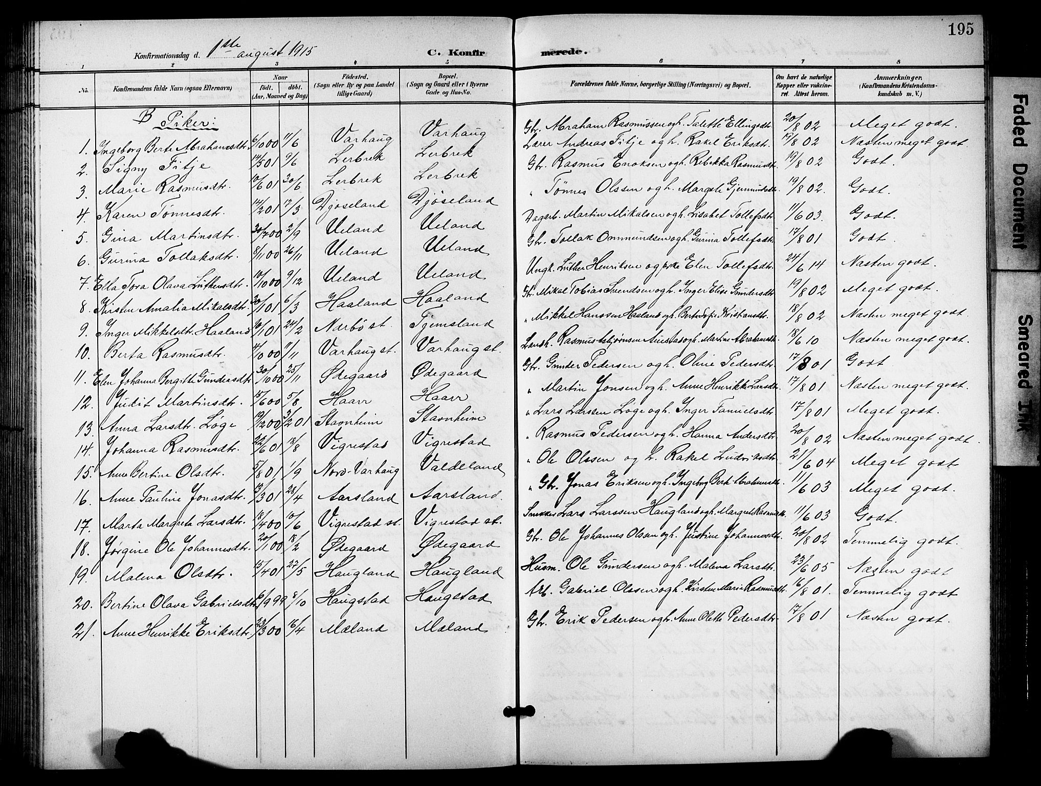 Hå sokneprestkontor, AV/SAST-A-101801/001/30BB/L0006: Parish register (copy) no. B 6, 1900-1924, p. 195