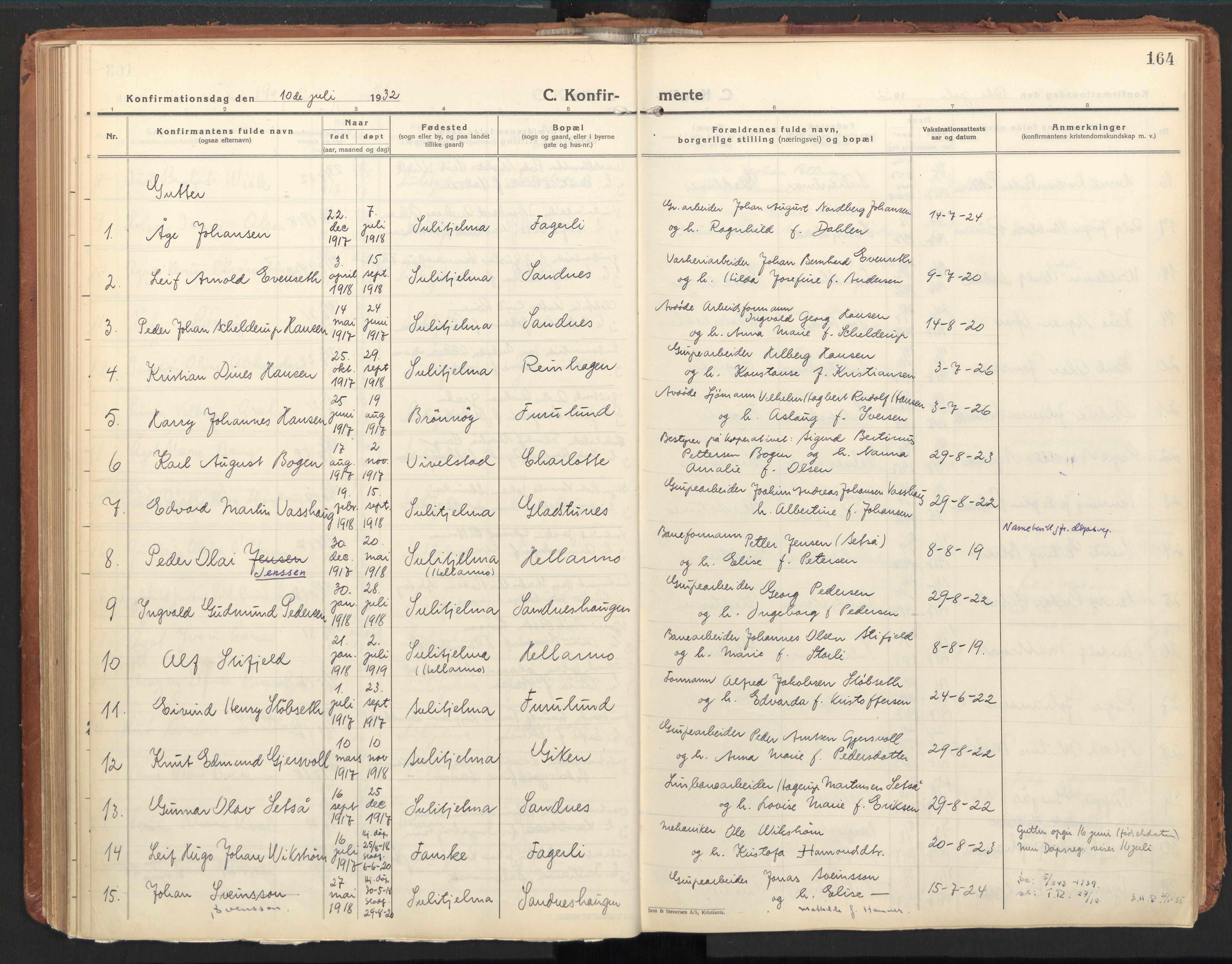 Ministerialprotokoller, klokkerbøker og fødselsregistre - Nordland, SAT/A-1459/850/L0716: Curate's parish register no. 850B06, 1924-1938, p. 164