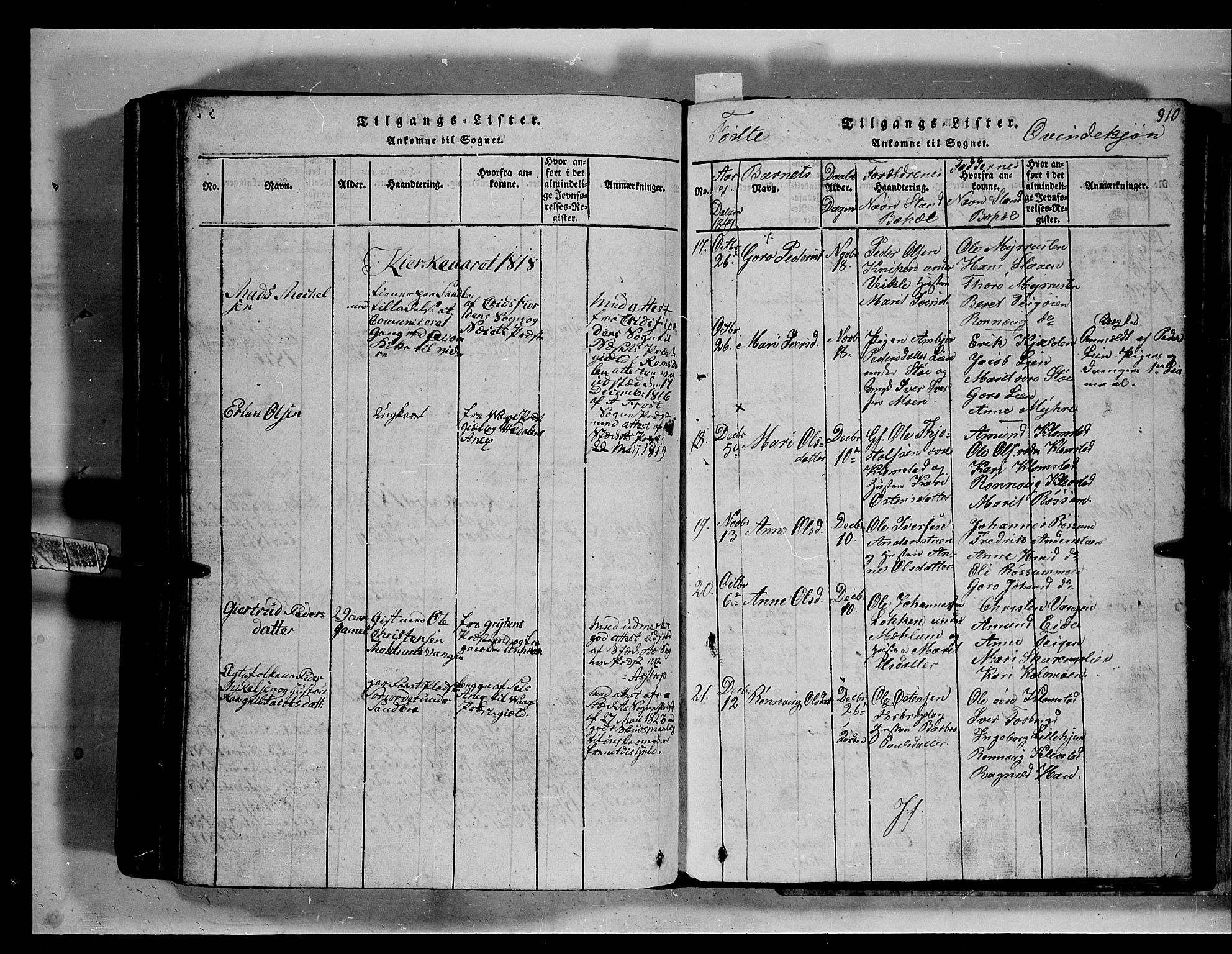 Fron prestekontor, SAH/PREST-078/H/Ha/Hab/L0002: Parish register (copy) no. 2, 1816-1850, p. 310