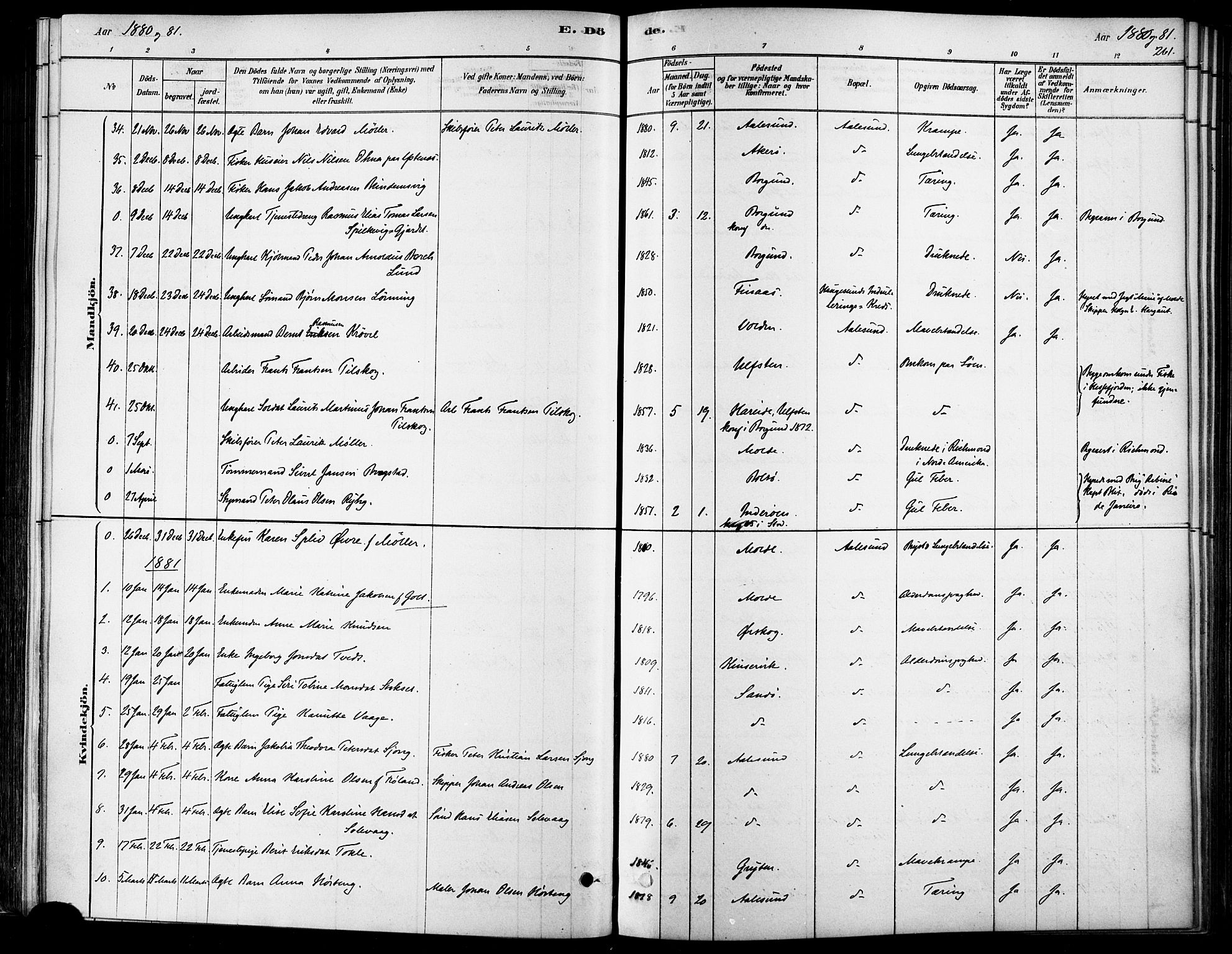 Ministerialprotokoller, klokkerbøker og fødselsregistre - Møre og Romsdal, SAT/A-1454/529/L0454: Parish register (official) no. 529A04, 1878-1885, p. 261