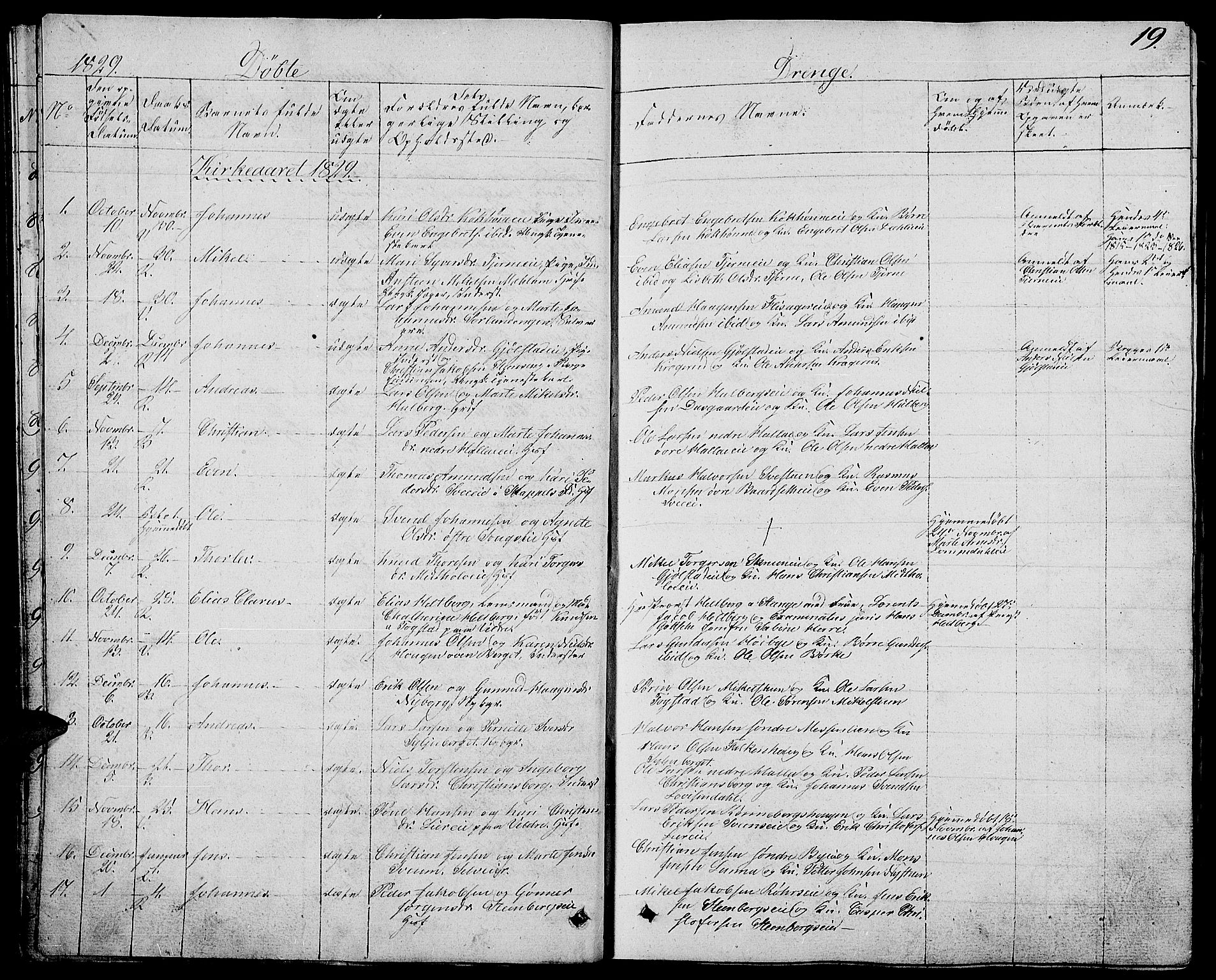 Ringsaker prestekontor, AV/SAH-PREST-014/L/La/L0004: Parish register (copy) no. 4, 1827-1838, p. 19