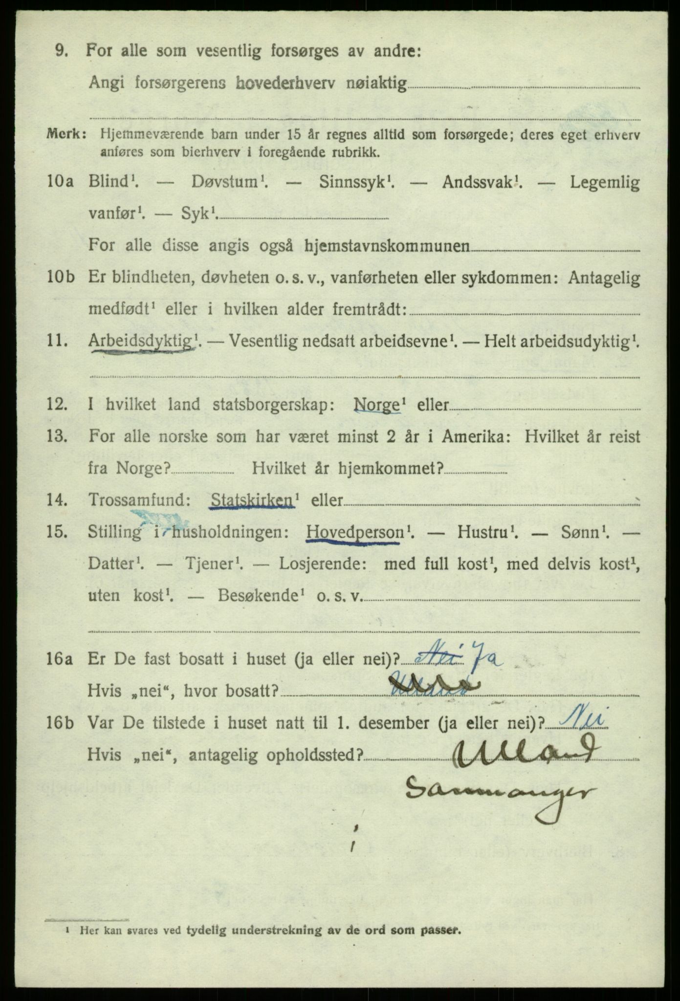 SAB, 1920 census for Samnanger, 1920, p. 4224