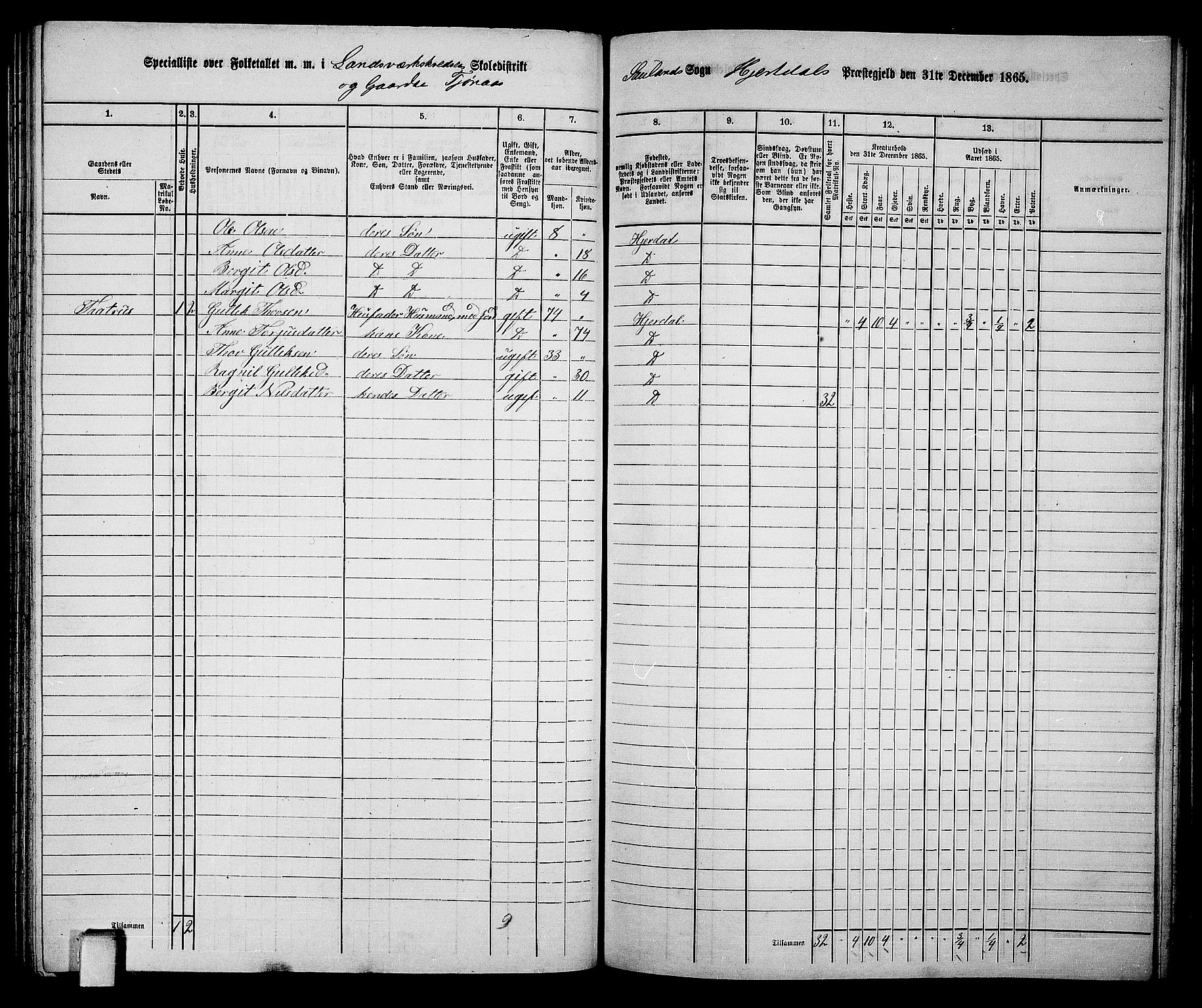 RA, 1865 census for Hjartdal, 1865, p. 96