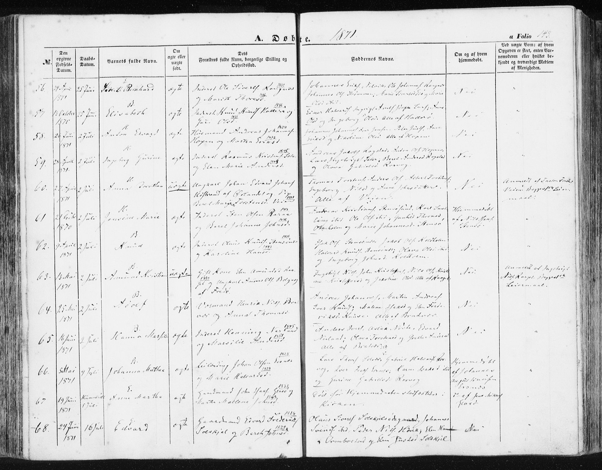 Ministerialprotokoller, klokkerbøker og fødselsregistre - Møre og Romsdal, AV/SAT-A-1454/581/L0937: Parish register (official) no. 581A05, 1853-1872, p. 143