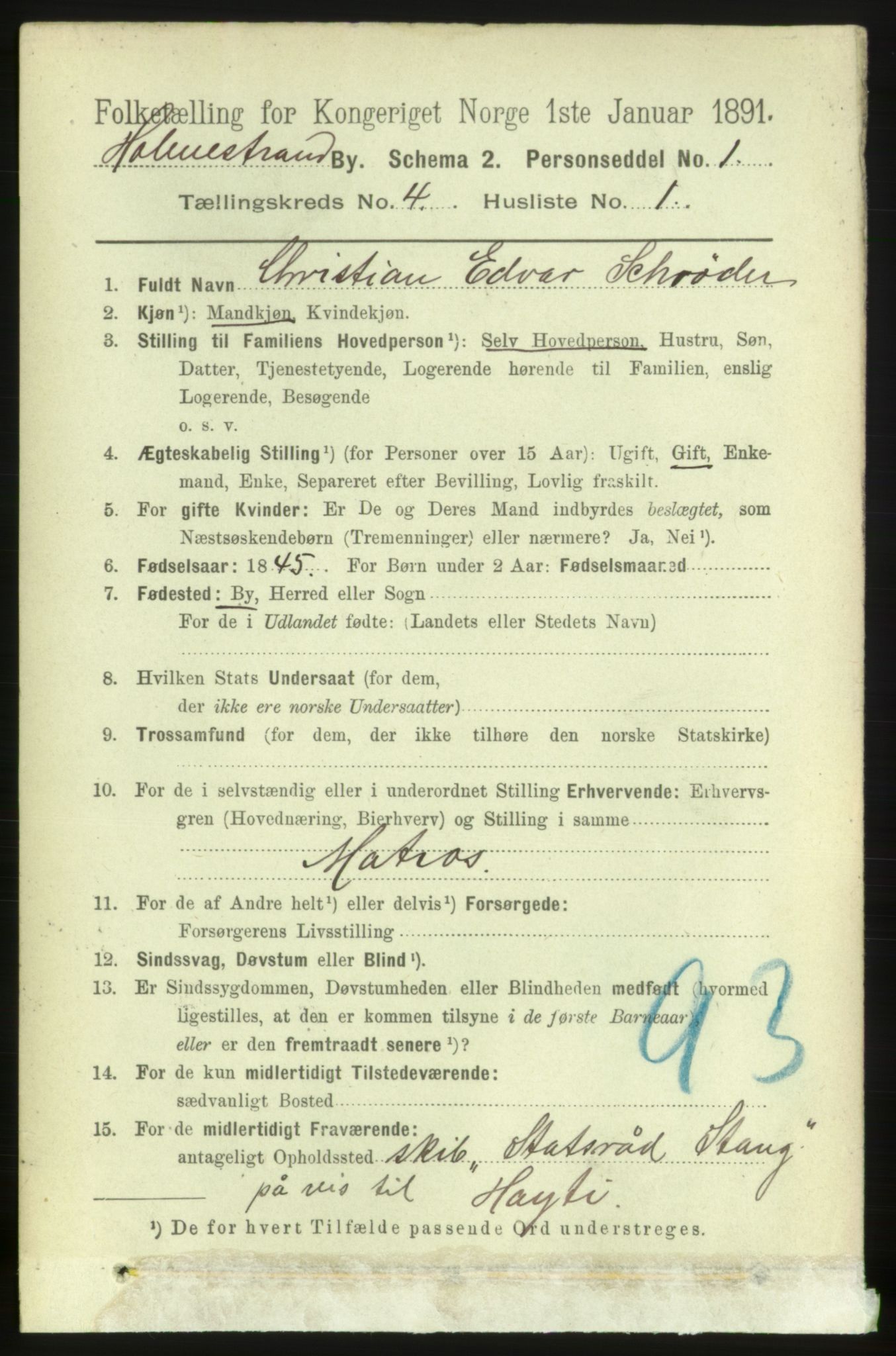 RA, 1891 census for 0702 Holmestrand, 1891, p. 2204