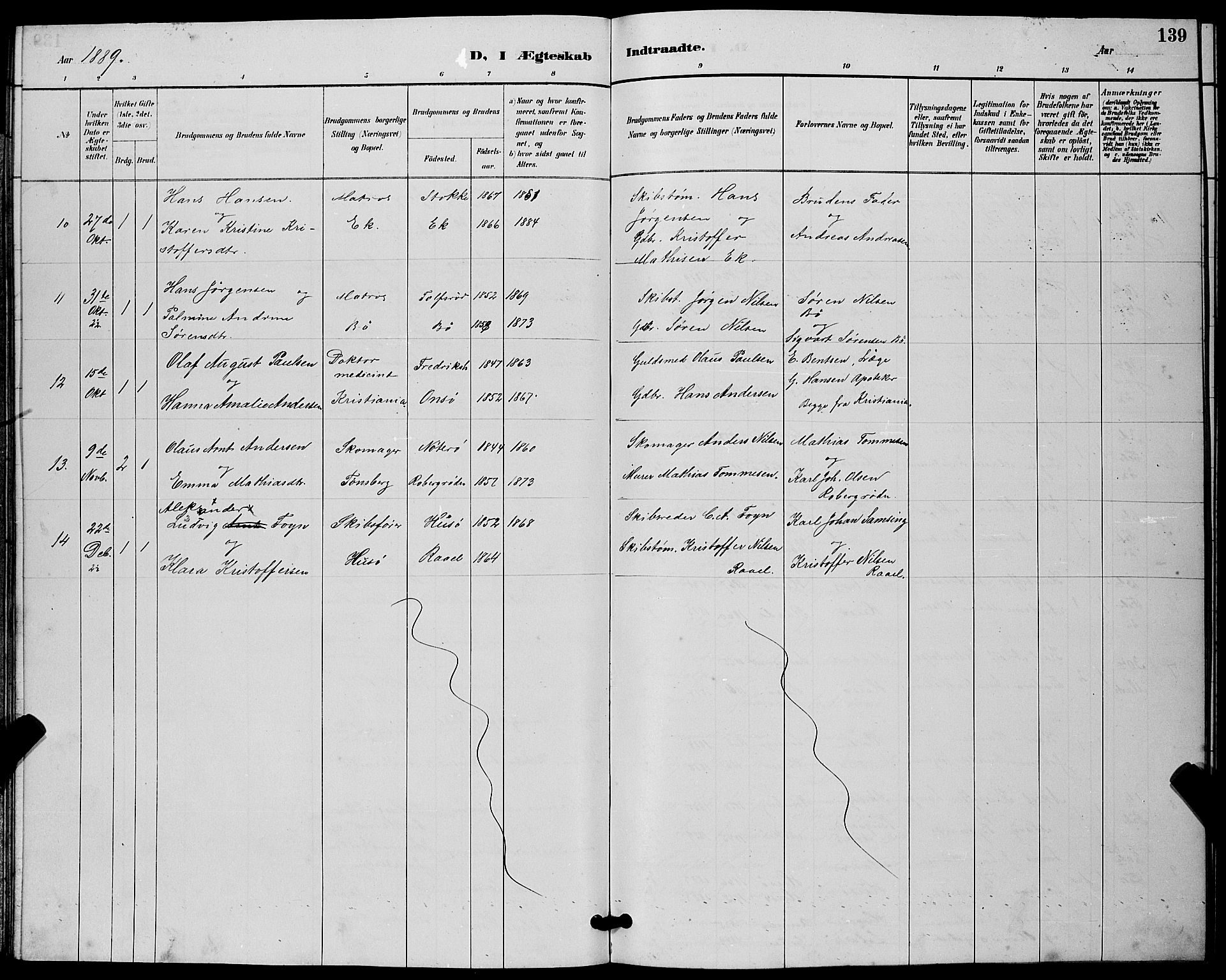 Sem kirkebøker, SAKO/A-5/G/Gb/L0002: Parish register (copy) no. II 2, 1886-1899, p. 139