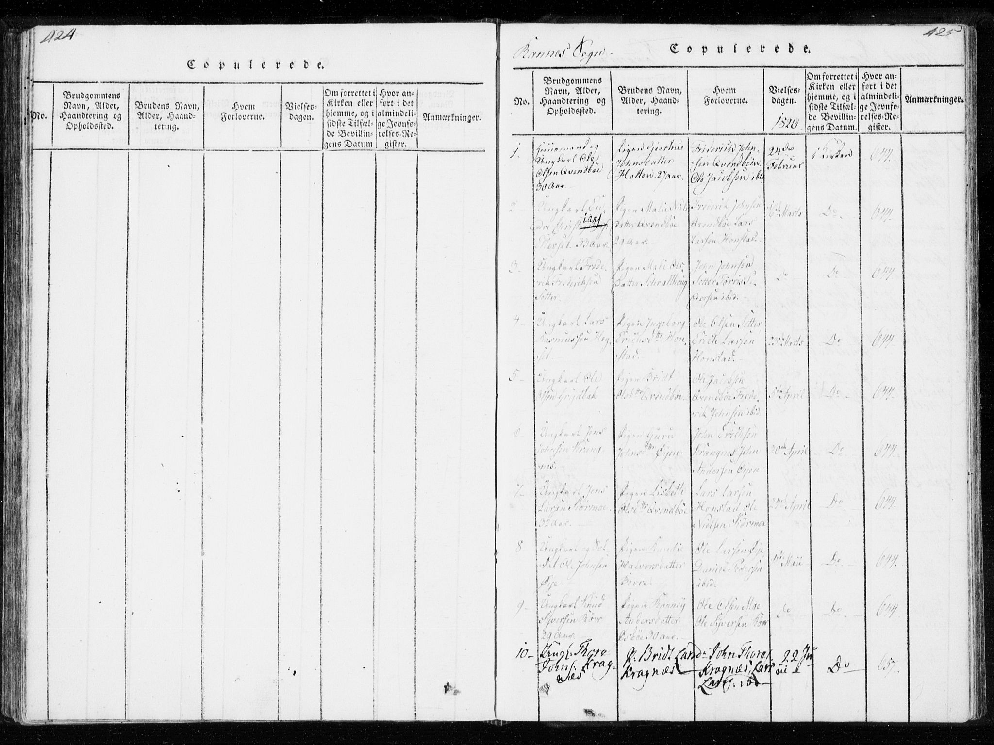 Ministerialprotokoller, klokkerbøker og fødselsregistre - Møre og Romsdal, AV/SAT-A-1454/595/L1041: Parish register (official) no. 595A03, 1819-1829, p. 424-425