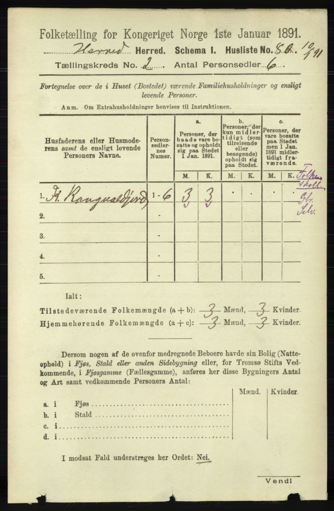 RA, 1891 census for 1039 Herad, 1891, p. 521