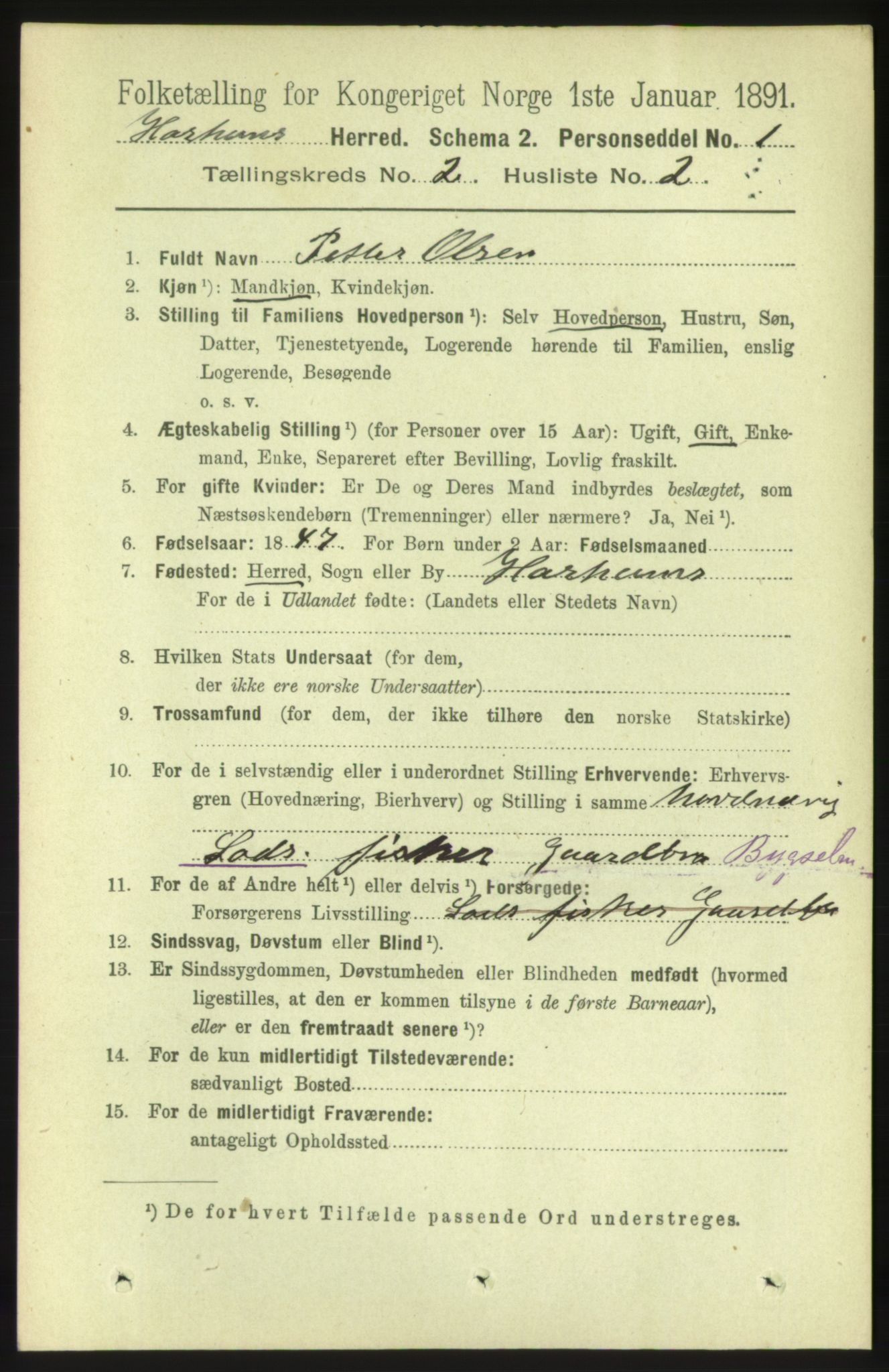 RA, 1891 census for 1534 Haram, 1891, p. 625