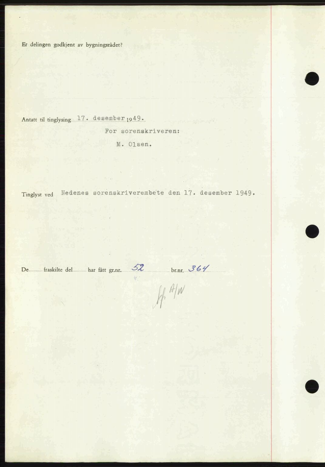 Nedenes sorenskriveri, AV/SAK-1221-0006/G/Gb/Gba/L0062: Mortgage book no. A14, 1949-1950, Diary no: : 2071/1949