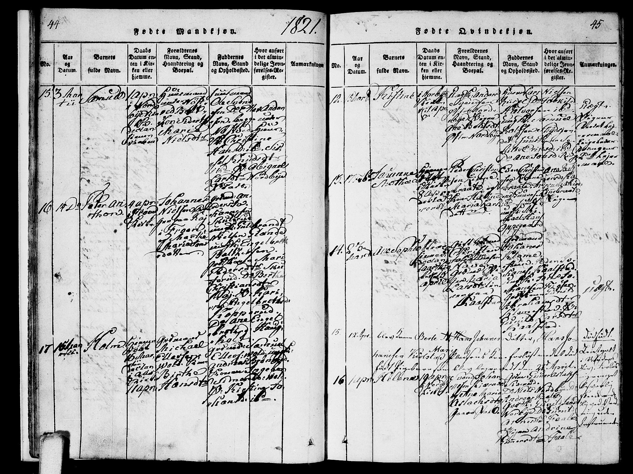 Ås prestekontor Kirkebøker, SAO/A-10894/F/Fa/L0004: Parish register (official) no. I 4, 1818-1826, p. 44-45