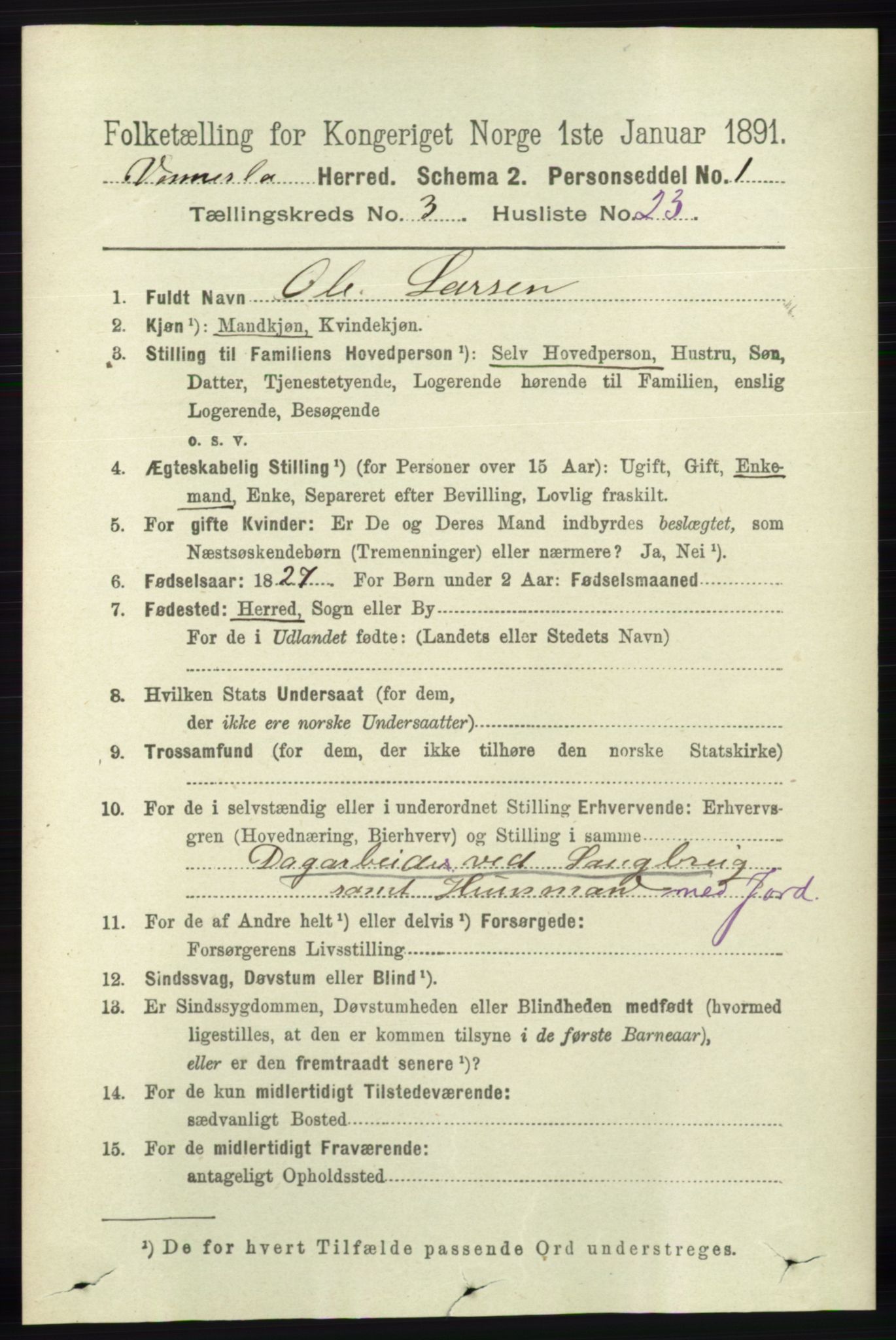 RA, 1891 census for 1014 Vennesla, 1891, p. 775