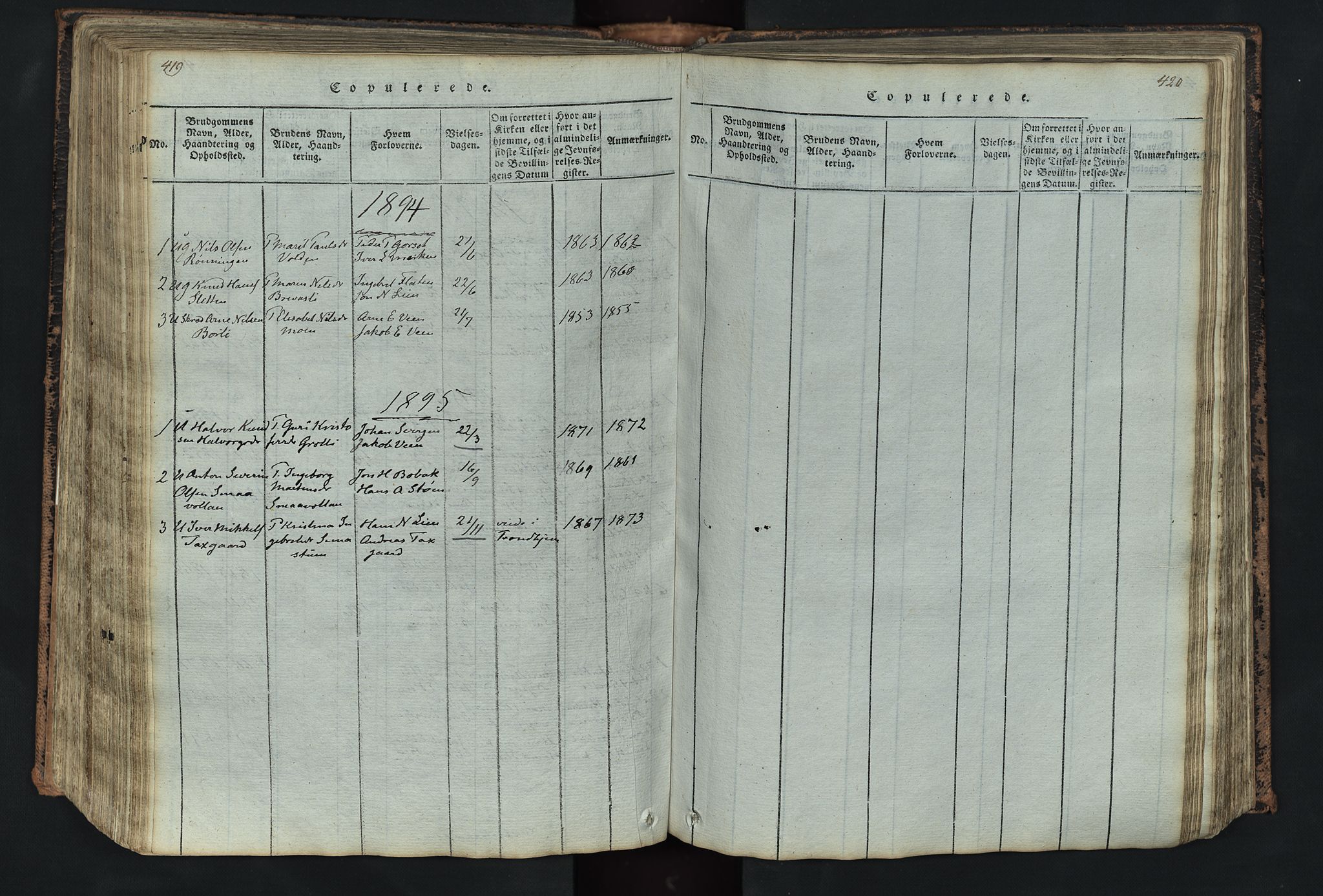Kvikne prestekontor, SAH/PREST-064/H/Ha/Hab/L0001: Parish register (copy) no. 1, 1815-1895, p. 419-420