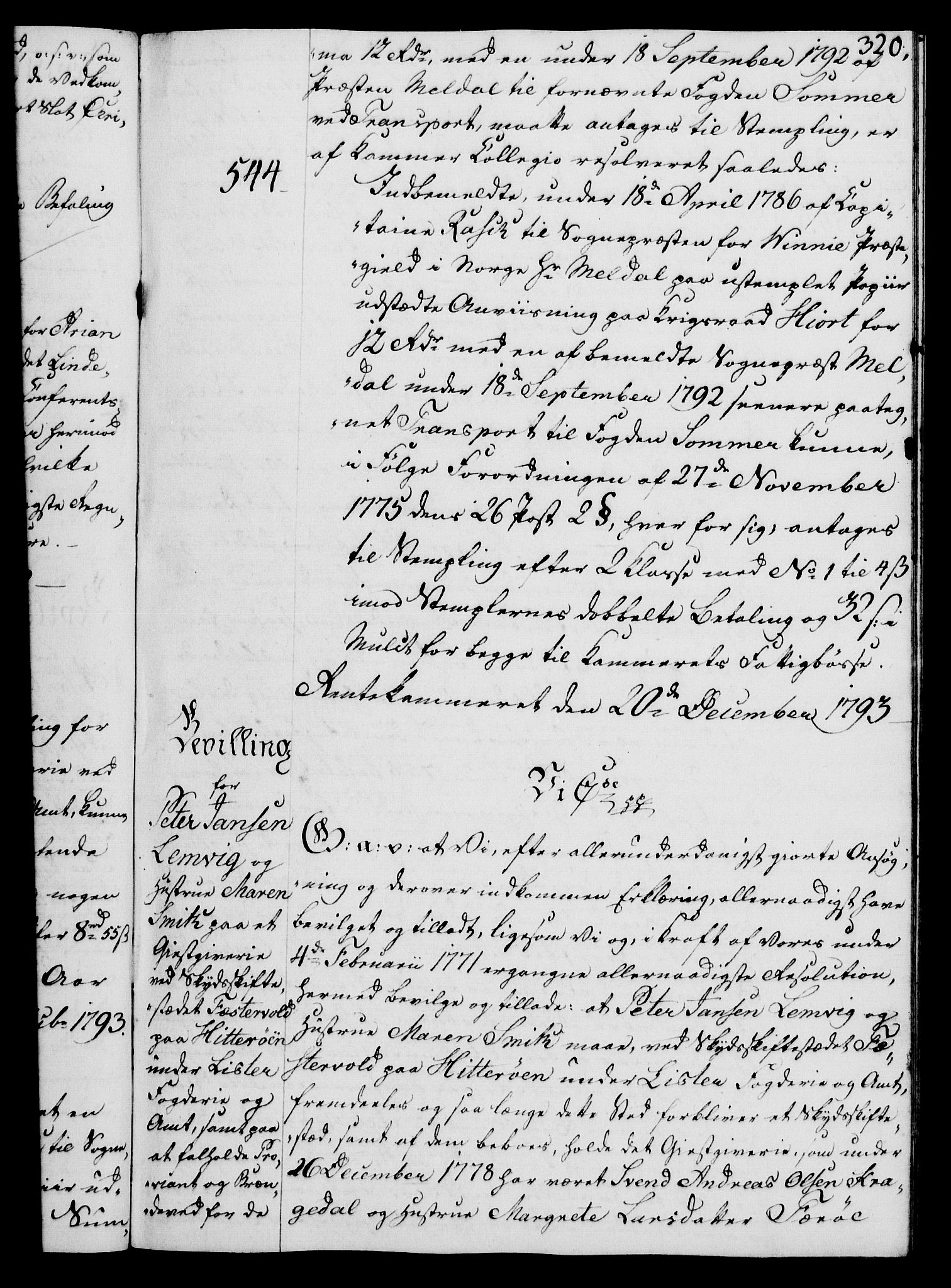 Rentekammeret, Kammerkanselliet, RA/EA-3111/G/Gg/Gga/L0015: Norsk ekspedisjonsprotokoll med register (merket RK 53.15), 1790-1791, p. 320