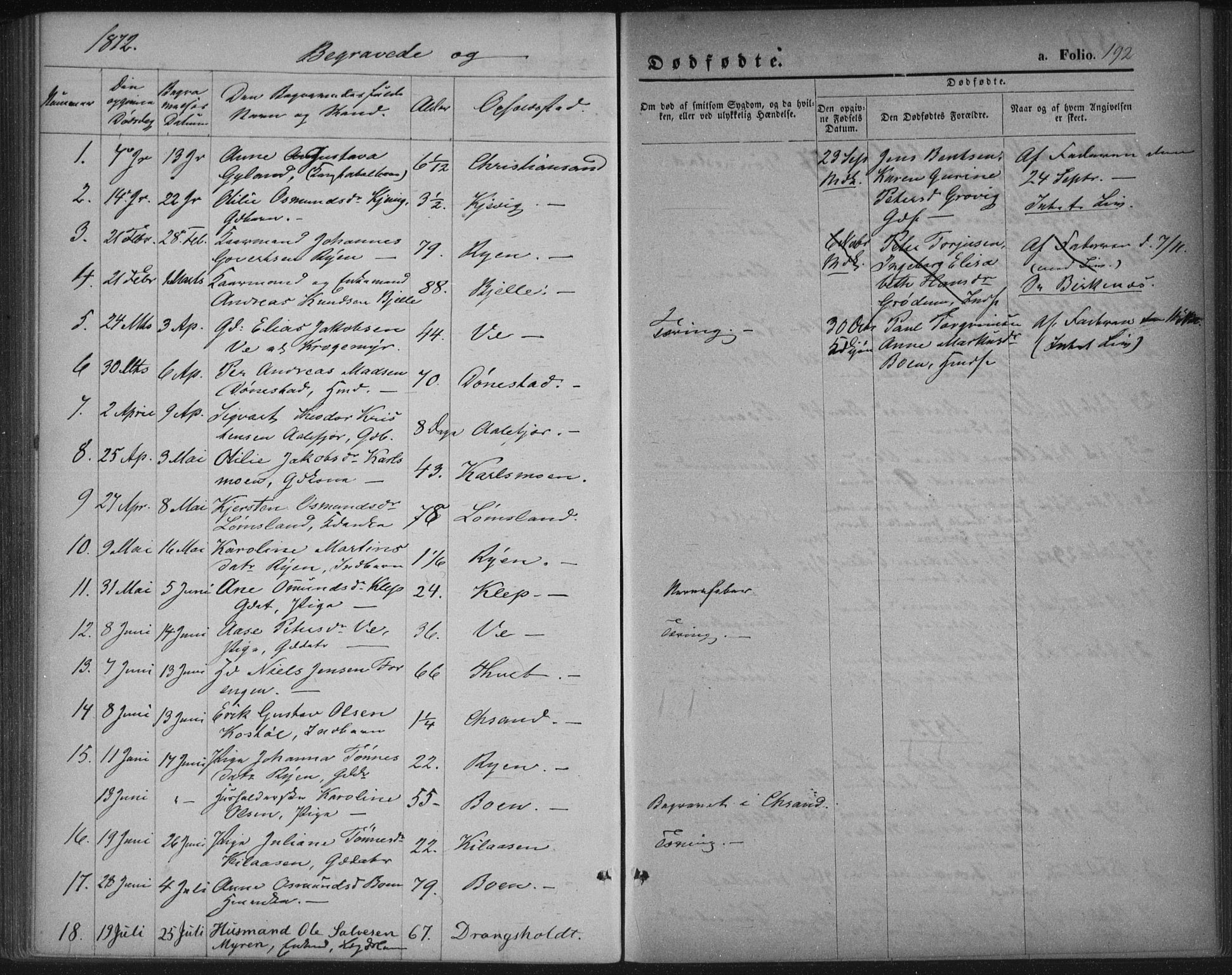 Tveit sokneprestkontor, SAK/1111-0043/F/Fa/L0006: Parish register (official) no. A 6, 1872-1886, p. 192