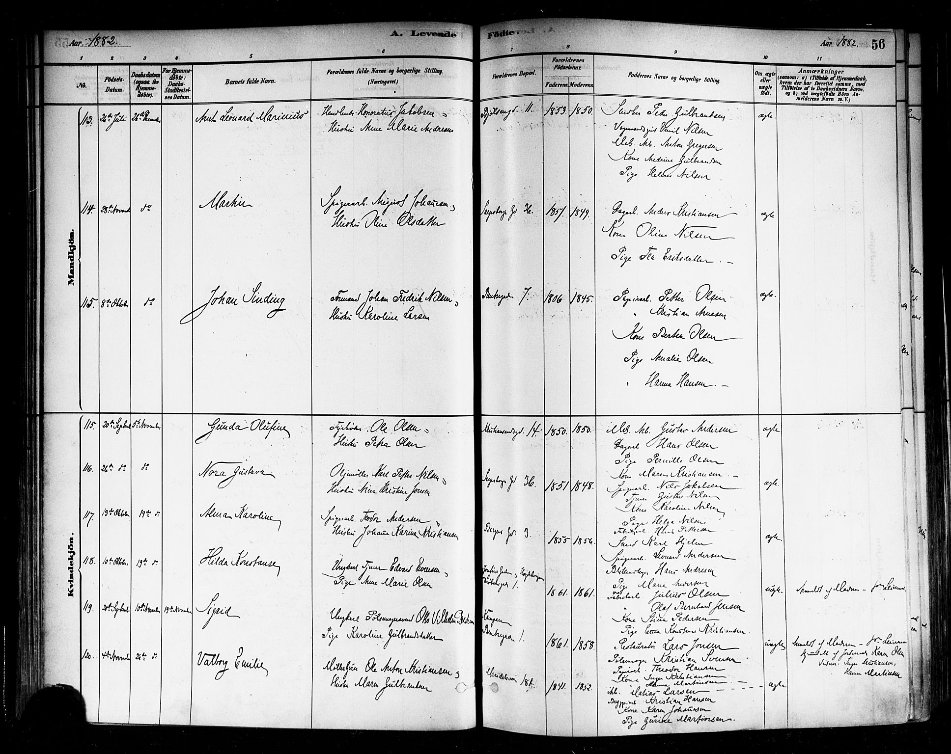 Sagene prestekontor Kirkebøker, SAO/A-10796/F/L0001: Parish register (official) no. 1, 1880-1893, p. 56