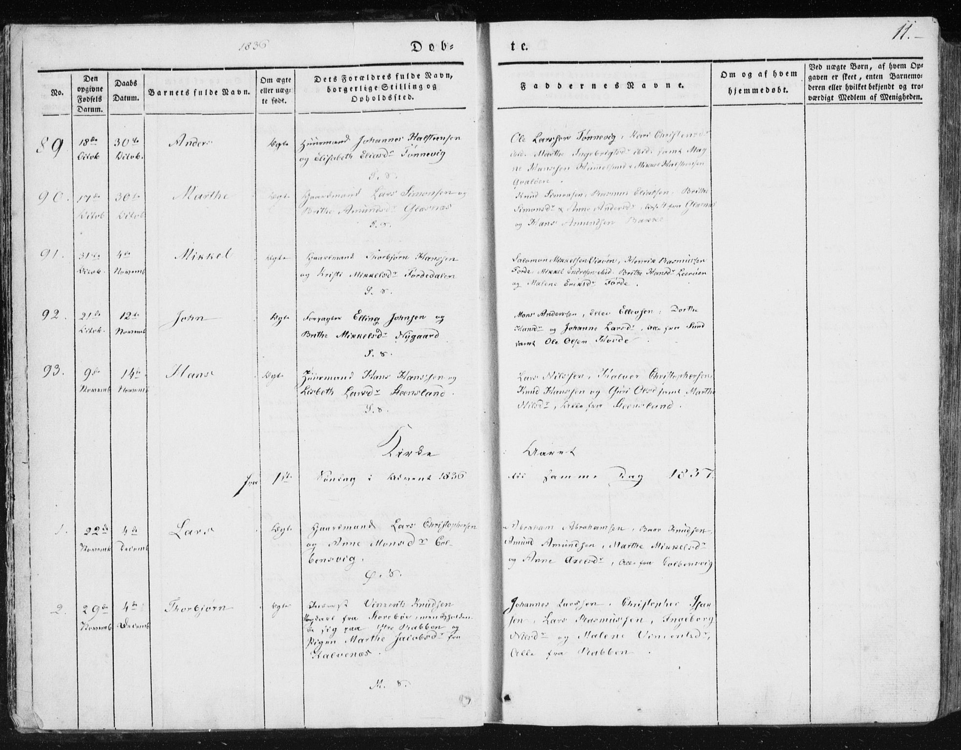 Sund sokneprestembete, SAB/A-99930: Parish register (official) no. A 13, 1835-1849, p. 11