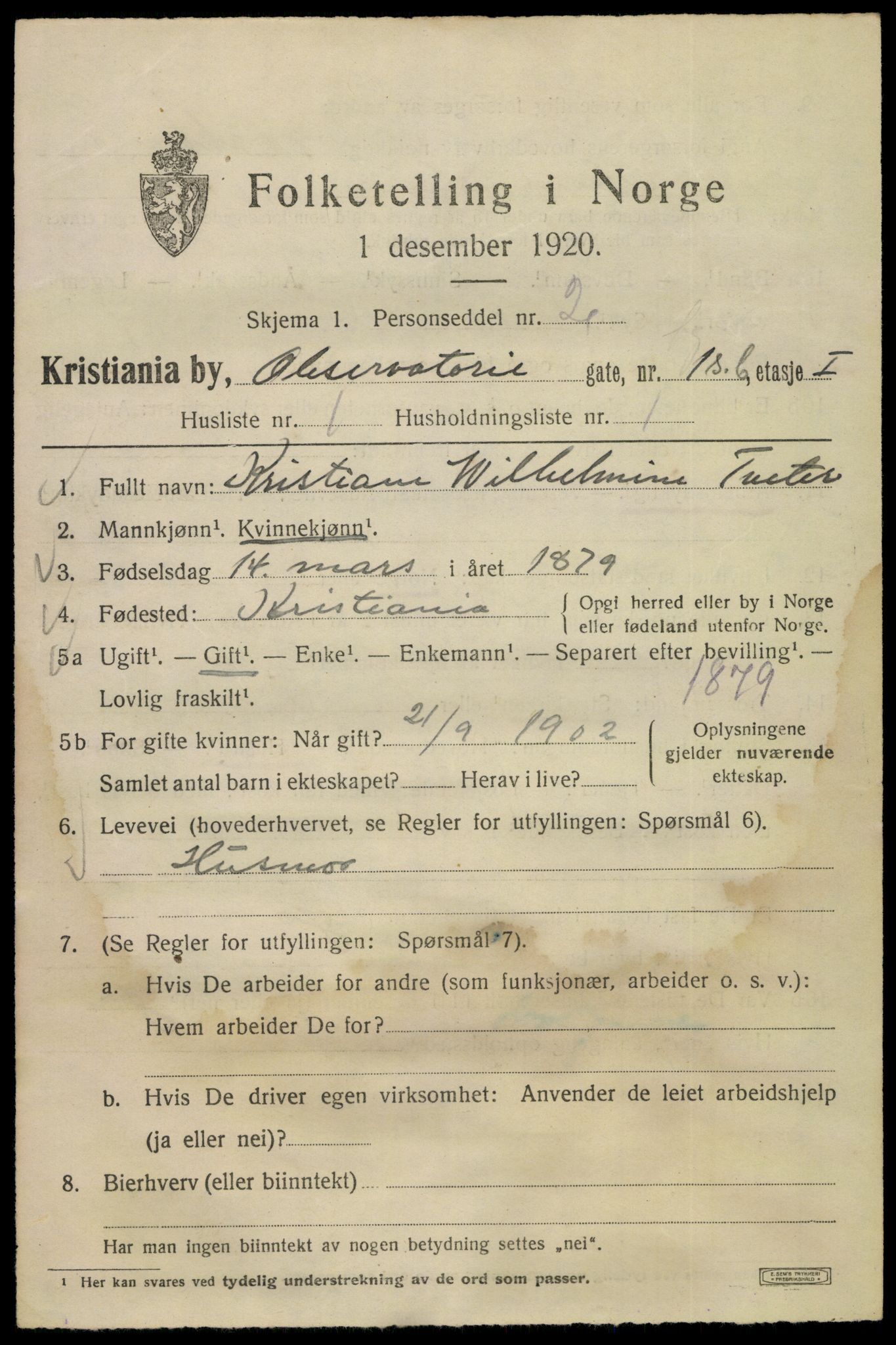 SAO, 1920 census for Kristiania, 1920, p. 428081