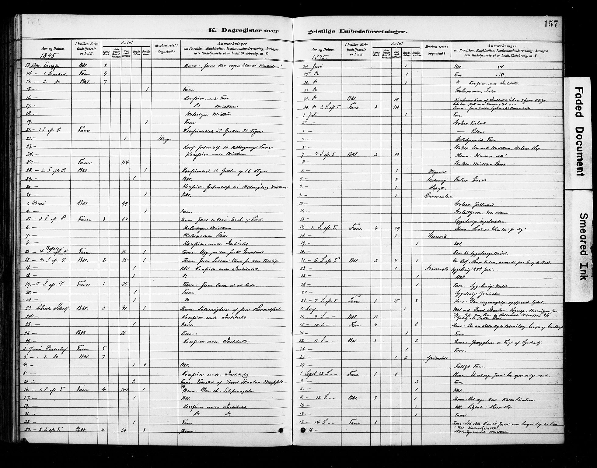 Fana Sokneprestembete, AV/SAB-A-75101/H/Haa/Haab/L0002: Parish register (official) no. B 2, 1890-1897, p. 157