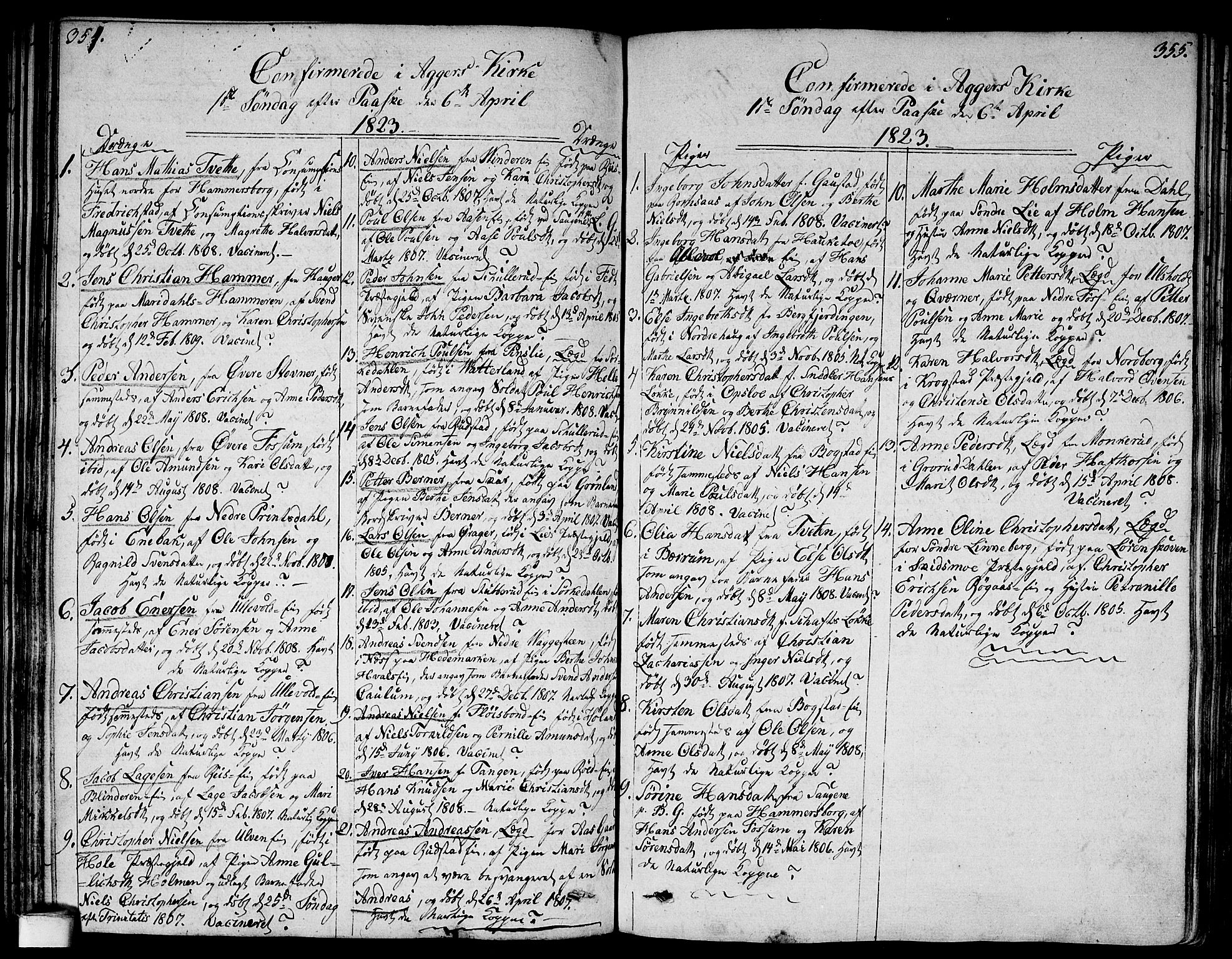 Aker prestekontor kirkebøker, SAO/A-10861/G/L0004: Parish register (copy) no. 4, 1819-1829, p. 354-355