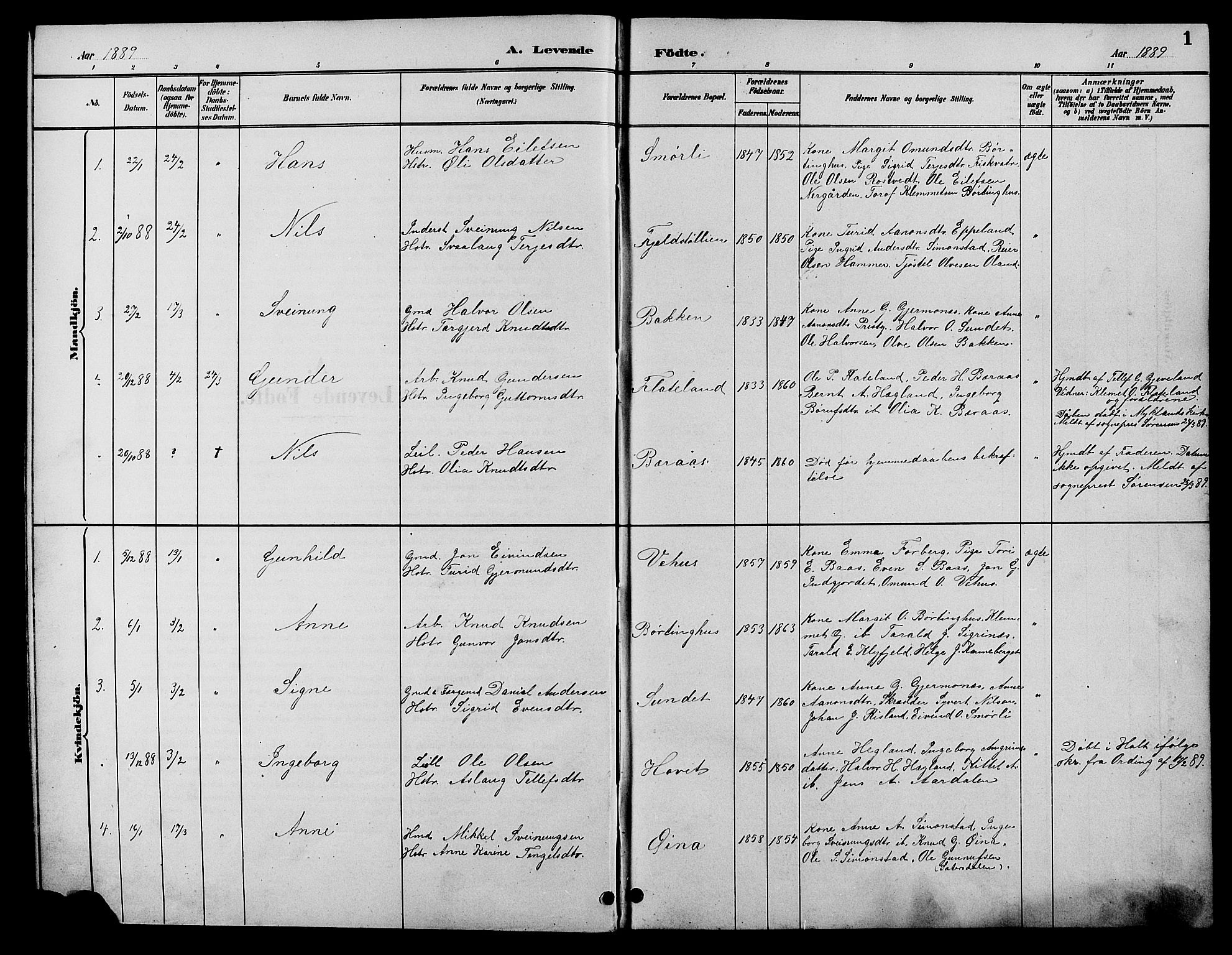 Åmli sokneprestkontor, AV/SAK-1111-0050/F/Fb/Fbc/L0004: Parish register (copy) no. B 4, 1889-1902, p. 1