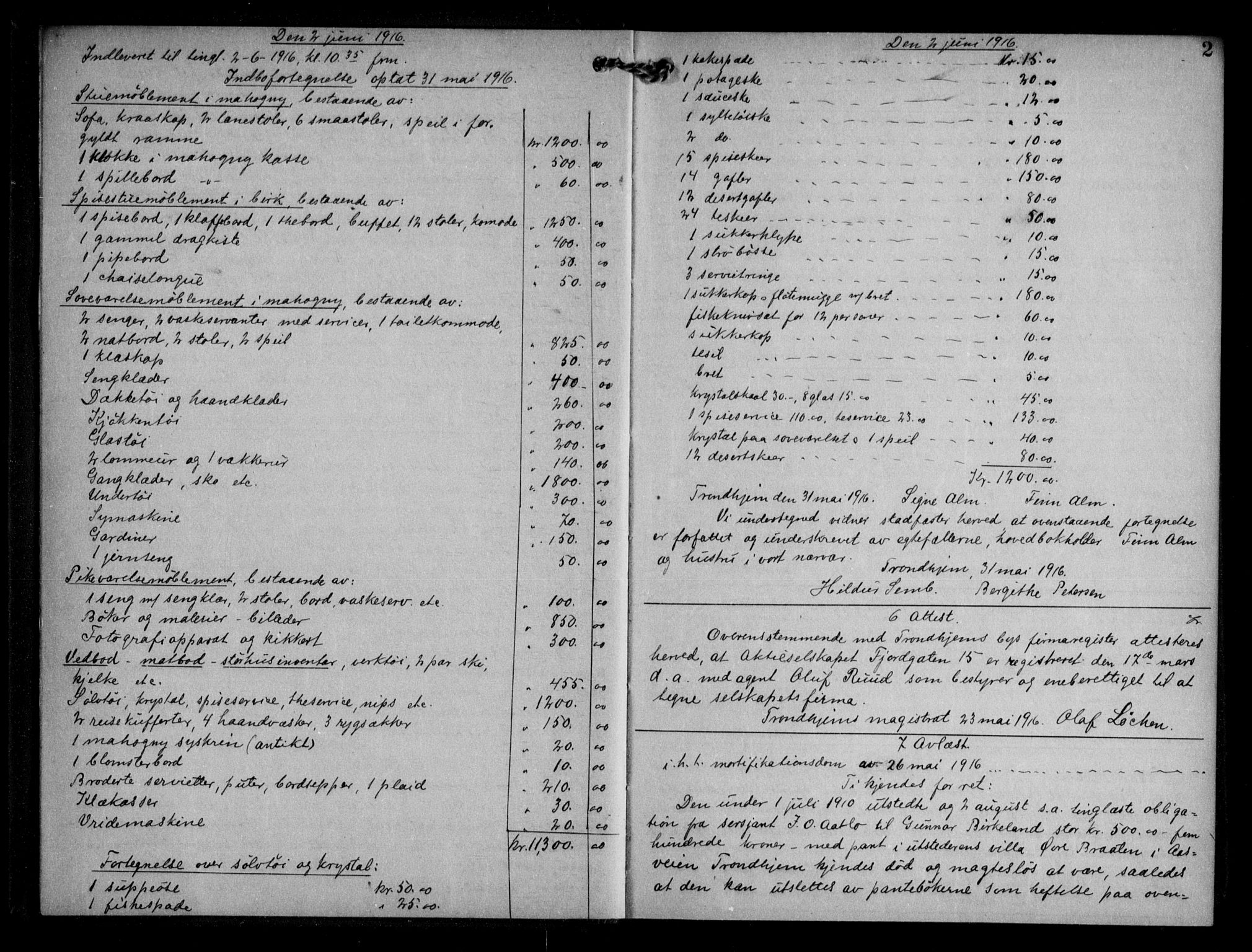 Trondheim byfogd, AV/SAT-A-0003/1/2/2C/L0057: Mortgage book no. 56, 1916-1917, p. 2