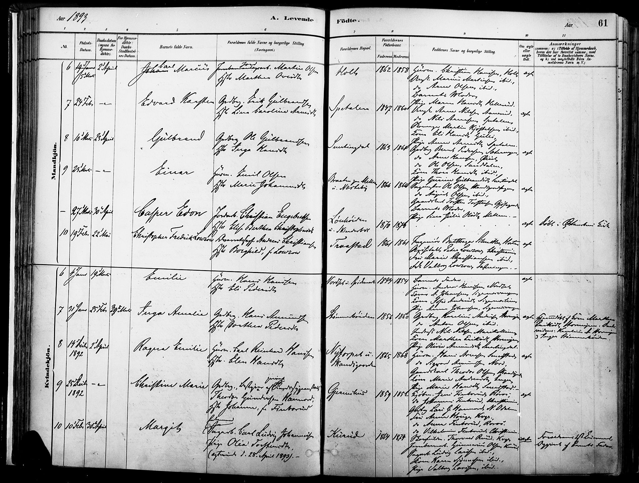 Vinger prestekontor, AV/SAH-PREST-024/H/Ha/Haa/L0014: Parish register (official) no. 14, 1881-1900, p. 61