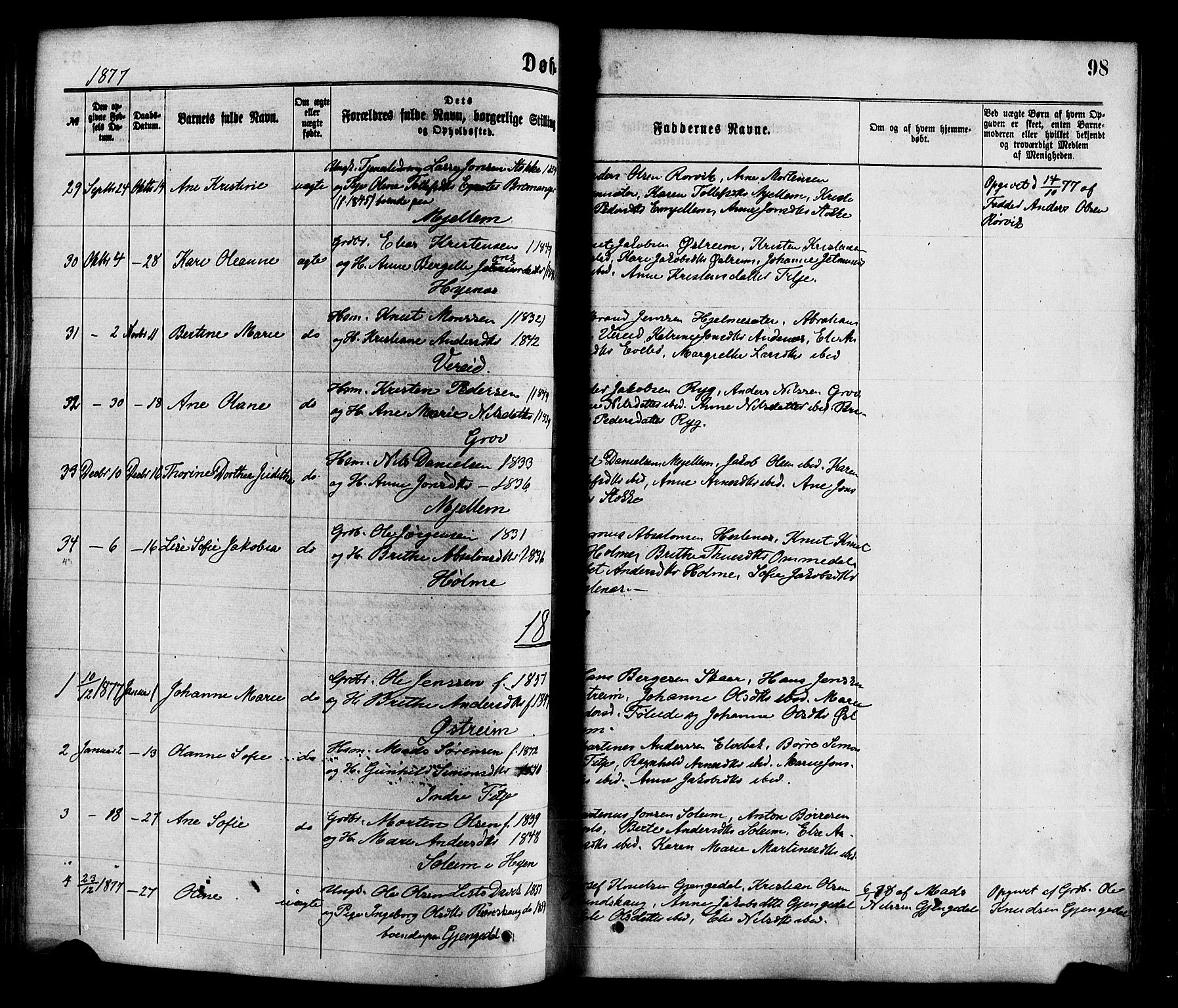 Gloppen sokneprestembete, AV/SAB-A-80101/H/Haa/Haaa/L0010: Parish register (official) no. A 10, 1871-1884, p. 98