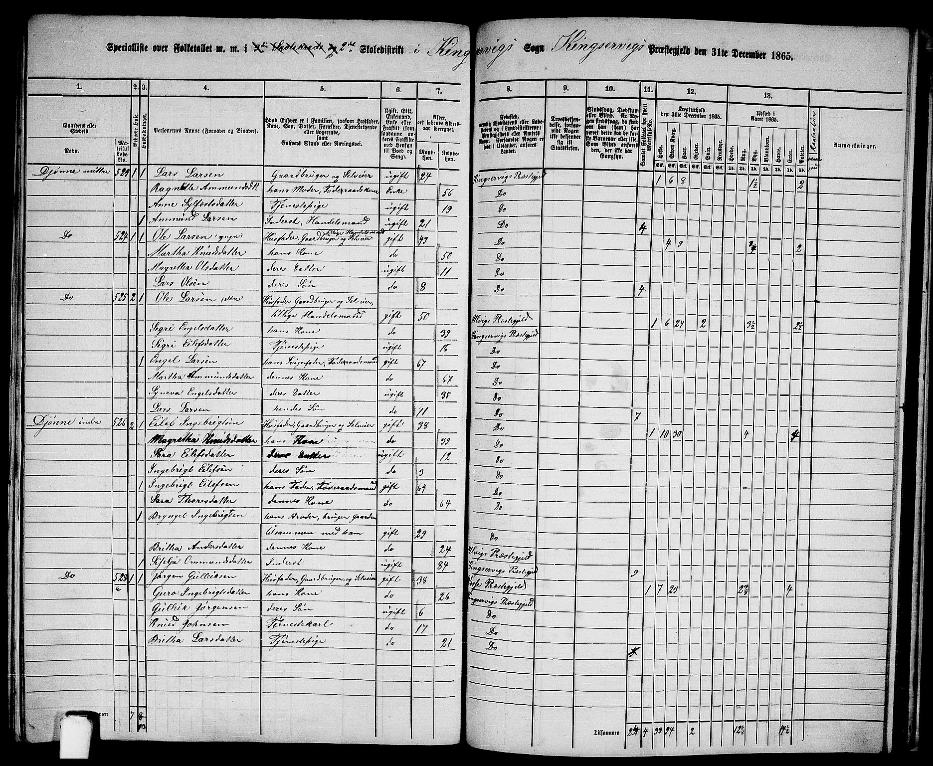 RA, 1865 census for Kinsarvik, 1865, p. 227