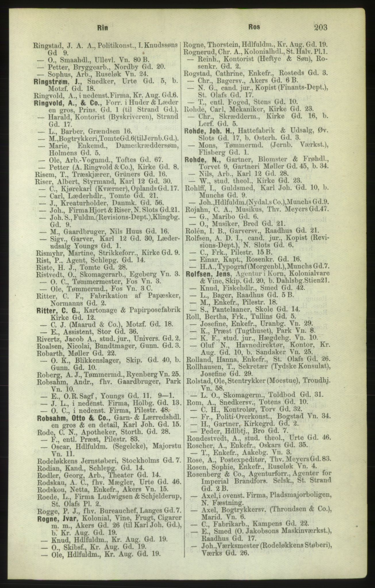 Kristiania/Oslo adressebok, PUBL/-, 1882, p. 203