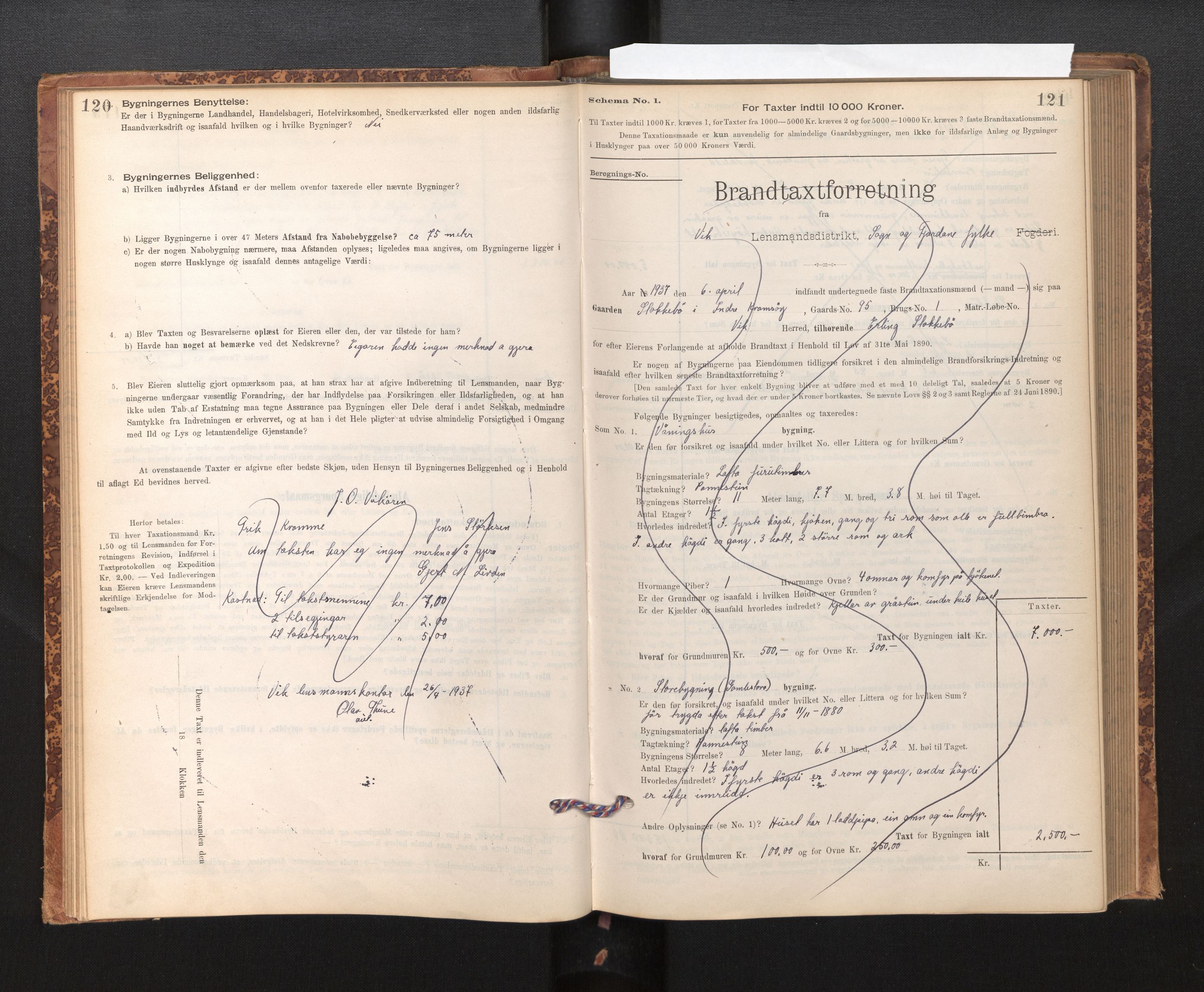 Lensmannen i Vik, SAB/A-30301/0012/L0006: Branntakstprotokoll, skjematakst, 1896-1949, p. 120-121
