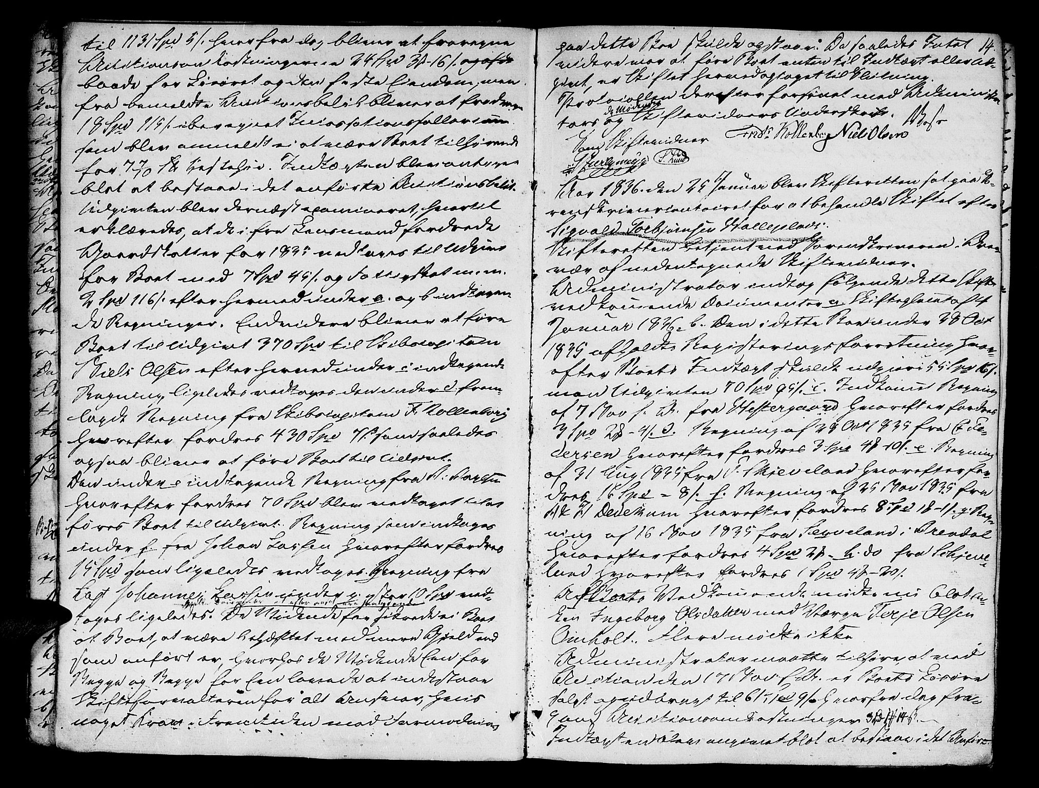 Vestre Nedenes/Sand sorenskriveri, AV/SAK-1221-0010/H/Hc/L0003: Skifteforhandlingsprotokoll nr. 1, 1835-1844, p. 13b-14a