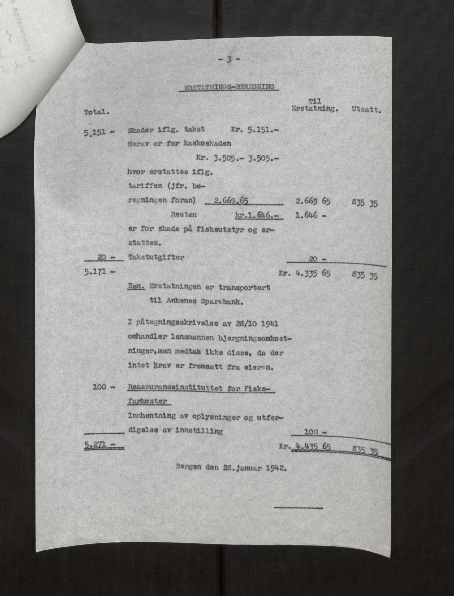 Fiskeridirektoratet - 1 Adm. ledelse - 13 Båtkontoret, AV/SAB-A-2003/La/L0008: Statens krigsforsikring for fiskeflåten, 1936-1971, p. 77