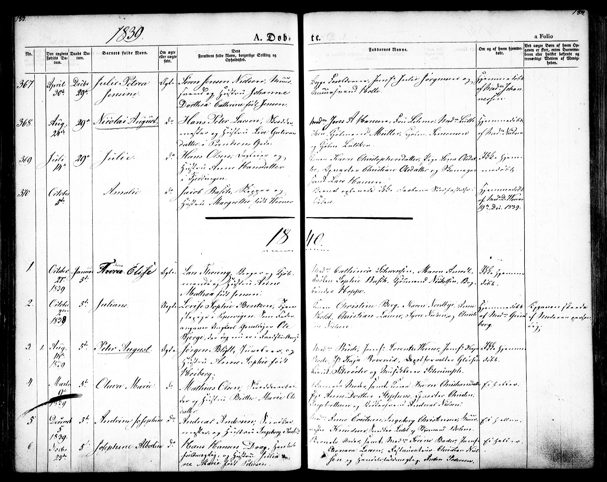 Oslo domkirke Kirkebøker, SAO/A-10752/F/Fa/L0012: Parish register (official) no. 12, 1837-1845, p. 183-184