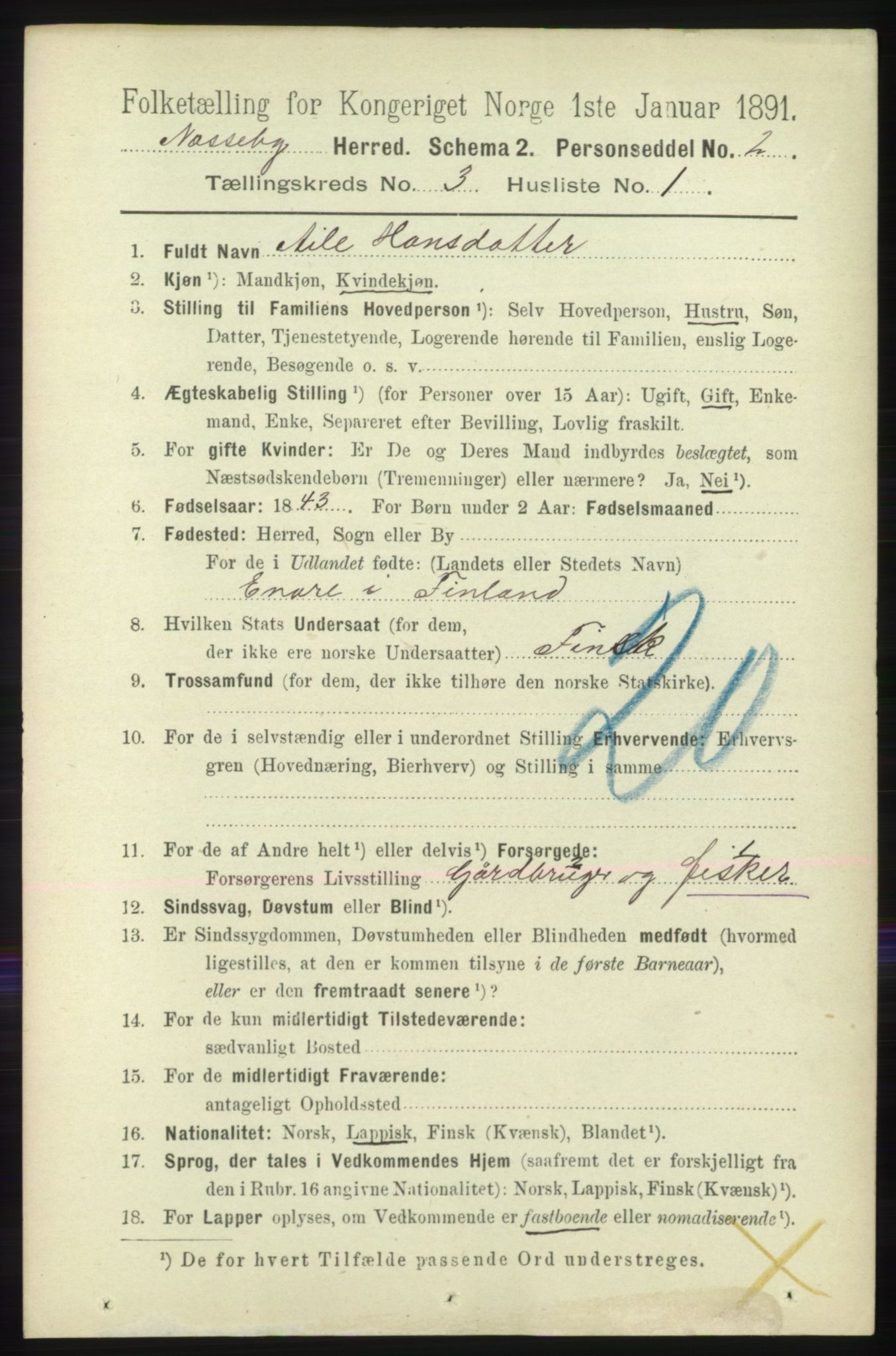 RA, 1891 census for 2027 Nesseby, 1891, p. 1023