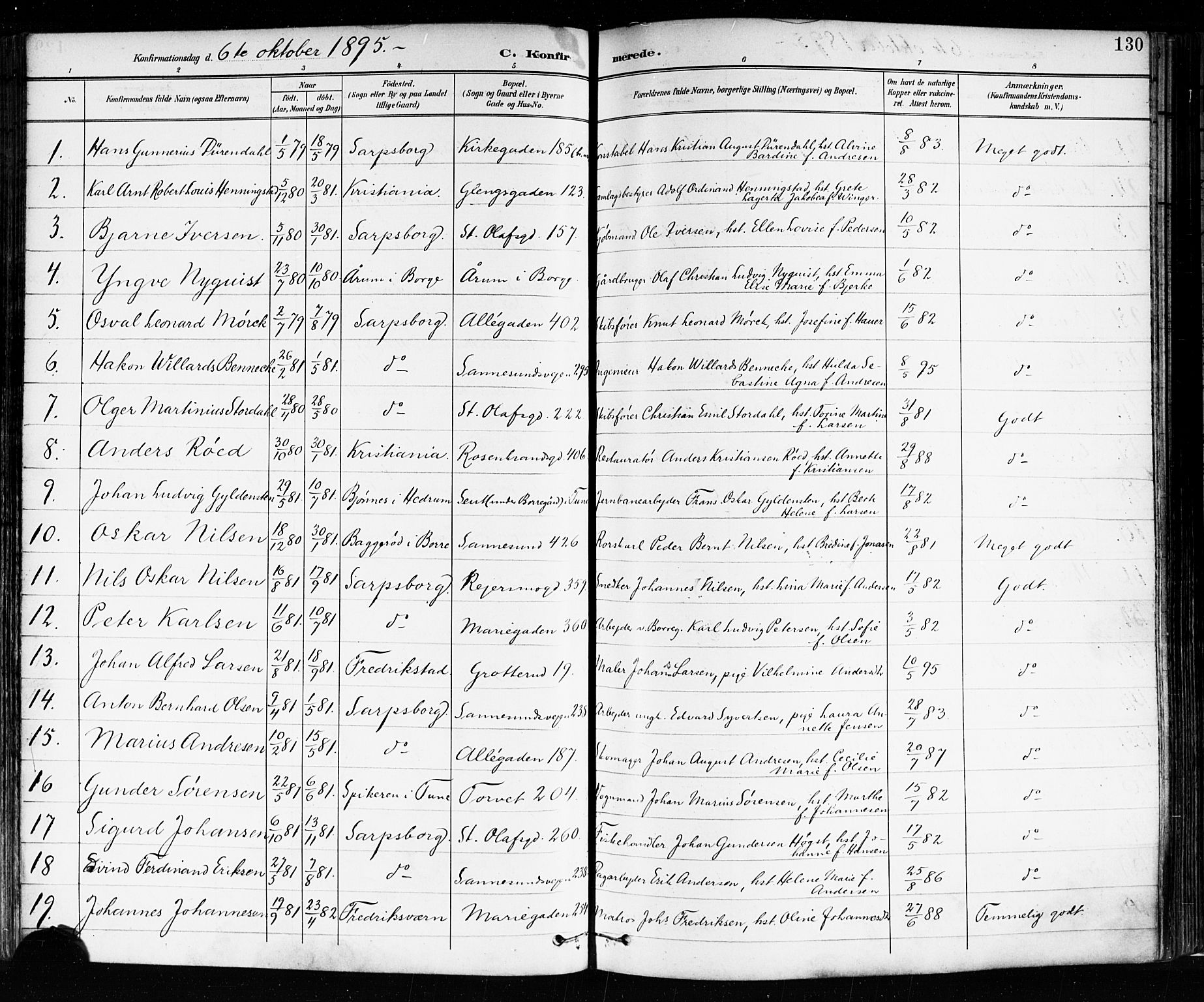 Sarpsborg prestekontor Kirkebøker, AV/SAO-A-2006/F/Fa/L0004: Parish register (official) no. 4, 1892-1899, p. 130