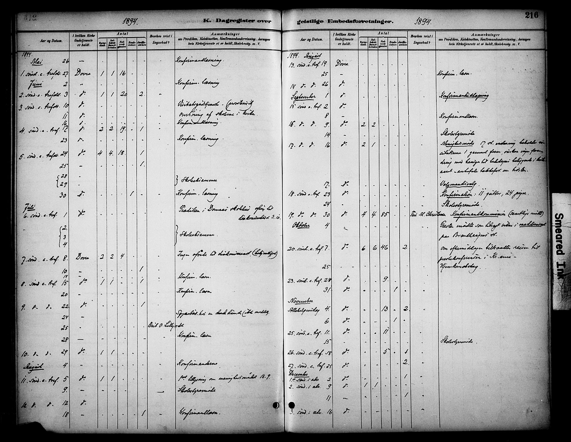 Dovre prestekontor, SAH/PREST-066/H/Ha/Haa/L0003: Parish register (official) no. 3, 1891-1901, p. 216
