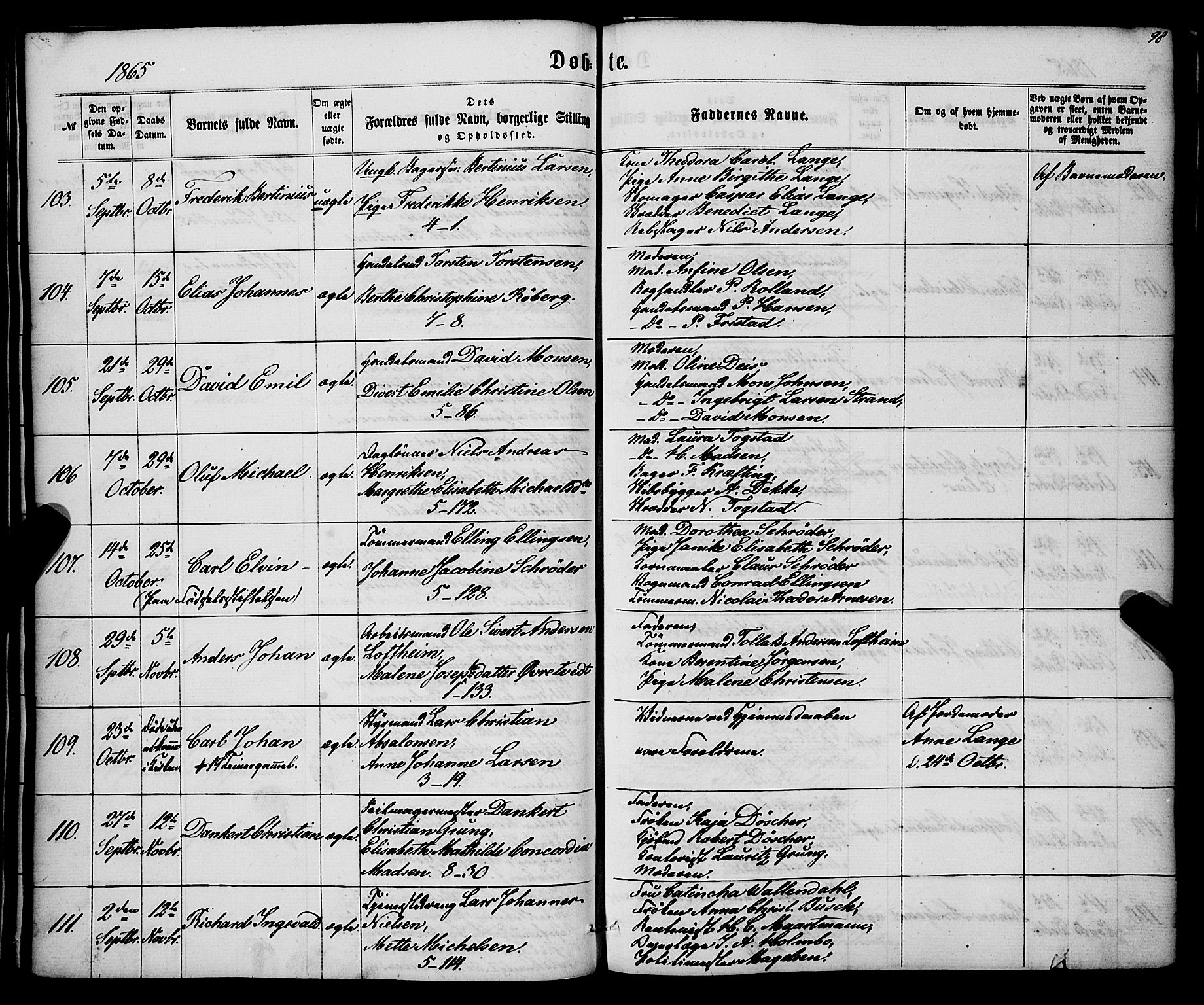 Nykirken Sokneprestembete, SAB/A-77101/H/Haa/L0015: Parish register (official) no. B 2, 1858-1869, p. 98